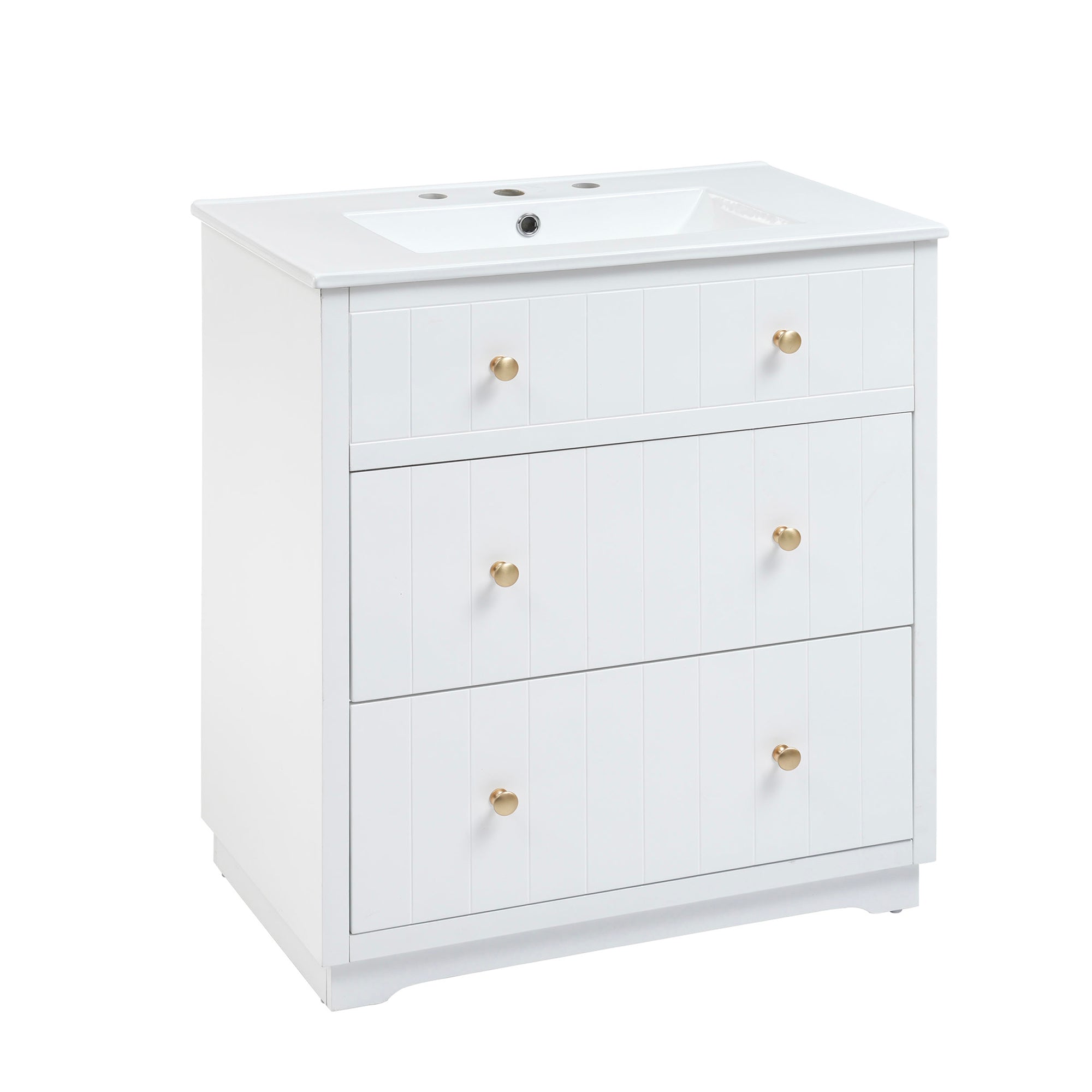 30 Inch Modern MDF Bathroom Vanity in White with Integrated Ceramic Sink and two drawers