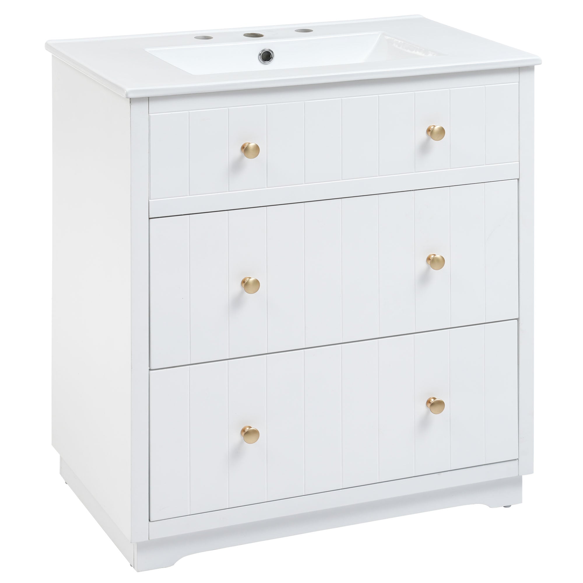 30 Inch Modern MDF Bathroom Vanity in White with Integrated Ceramic Sink and two drawers