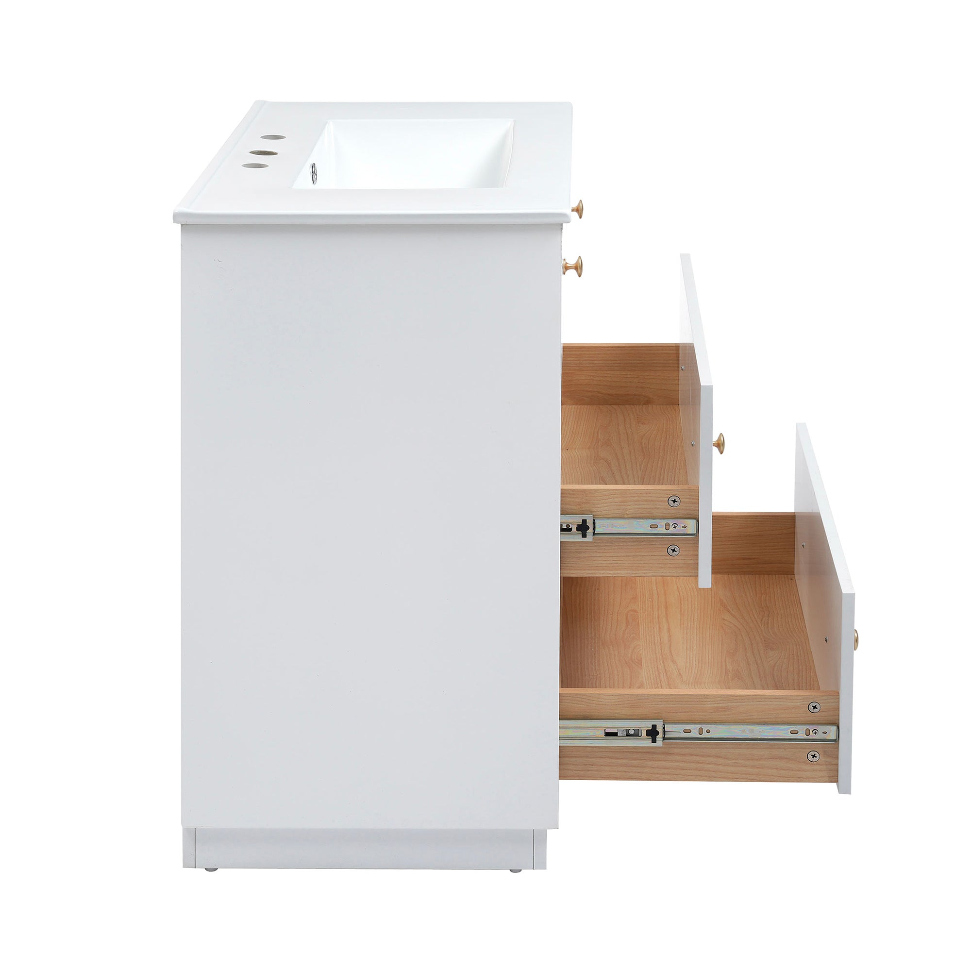 30 Inch Modern MDF Bathroom Vanity in White with Integrated Ceramic Sink and two drawers