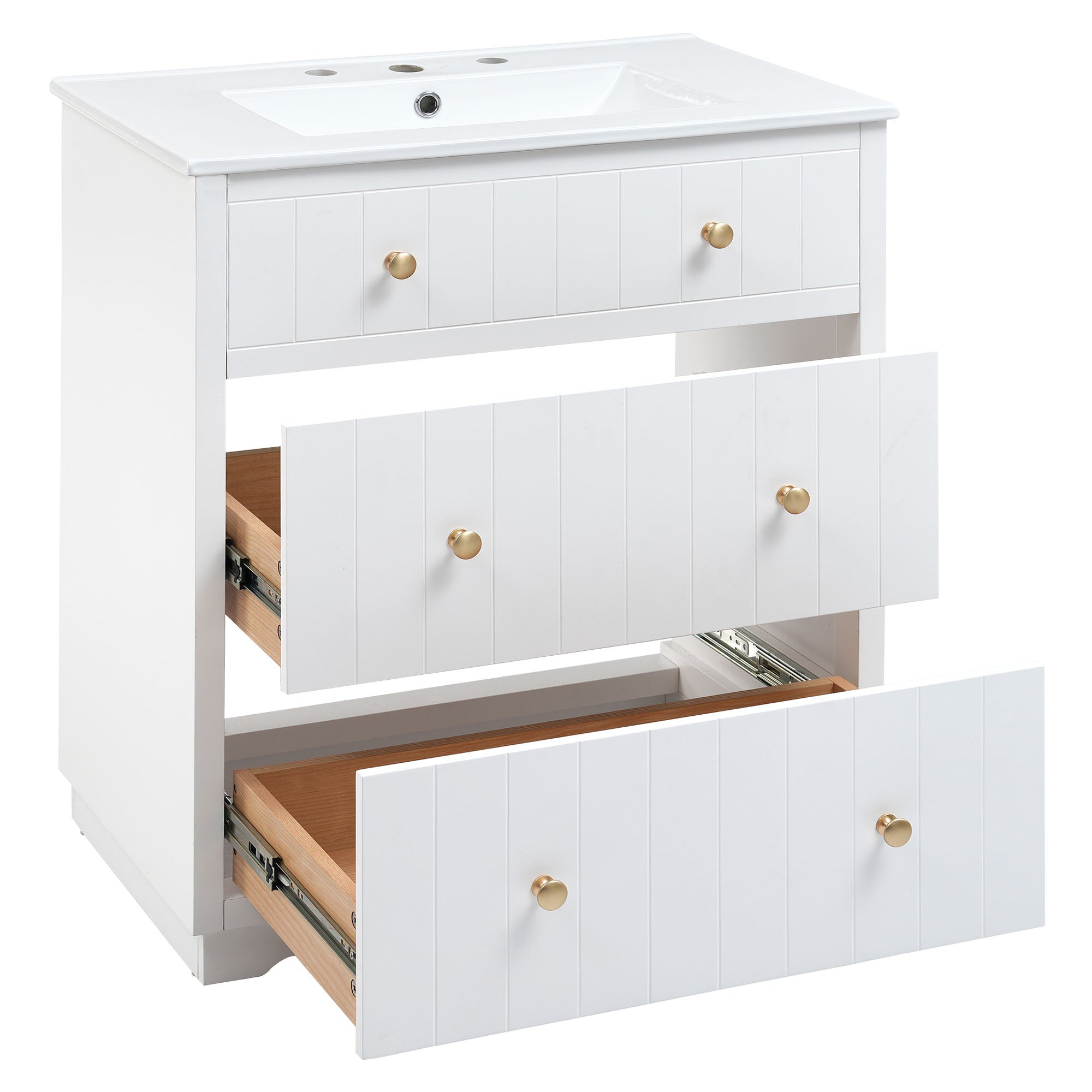 30 Inch Modern MDF Bathroom Vanity in White with Integrated Ceramic Sink and two drawers