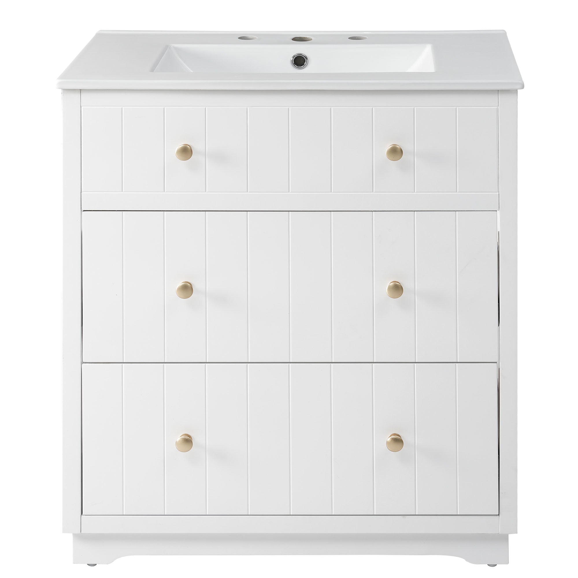 30 Inch Modern MDF Bathroom Vanity in White with Integrated Ceramic Sink and two drawers