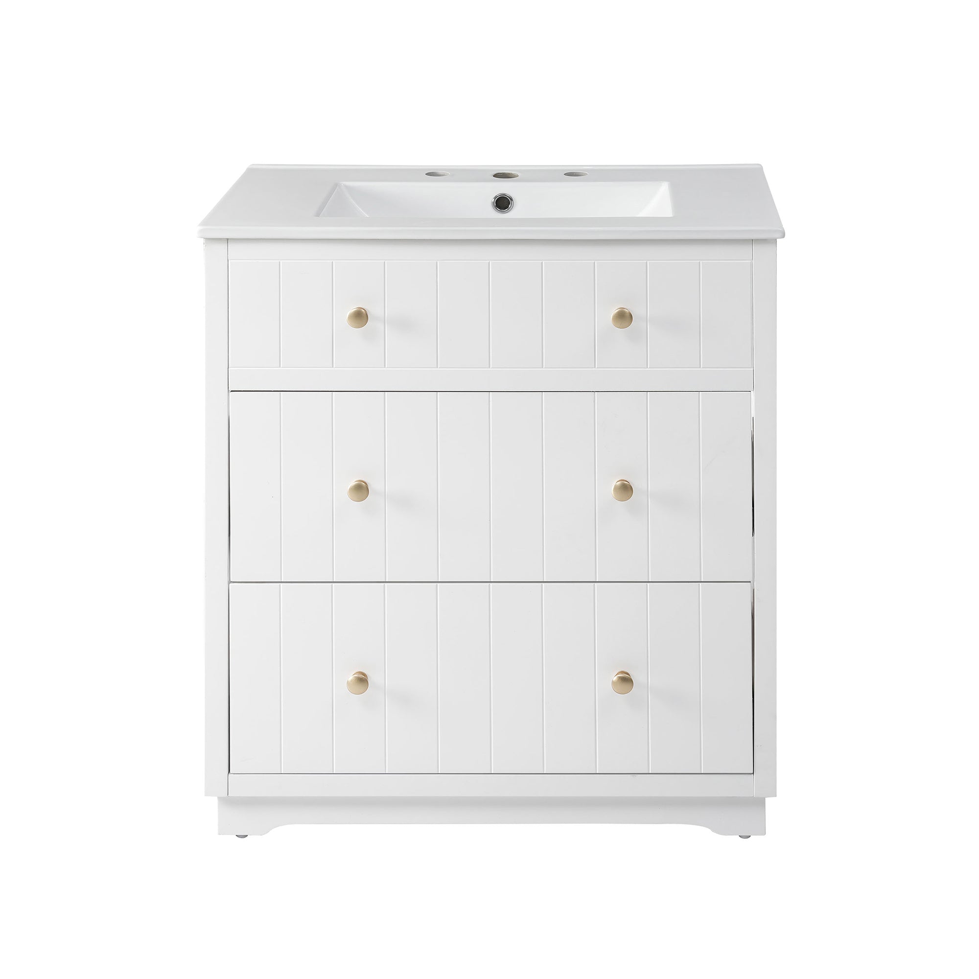 30 Inch Modern MDF Bathroom Vanity in White with Integrated Ceramic Sink and two drawers