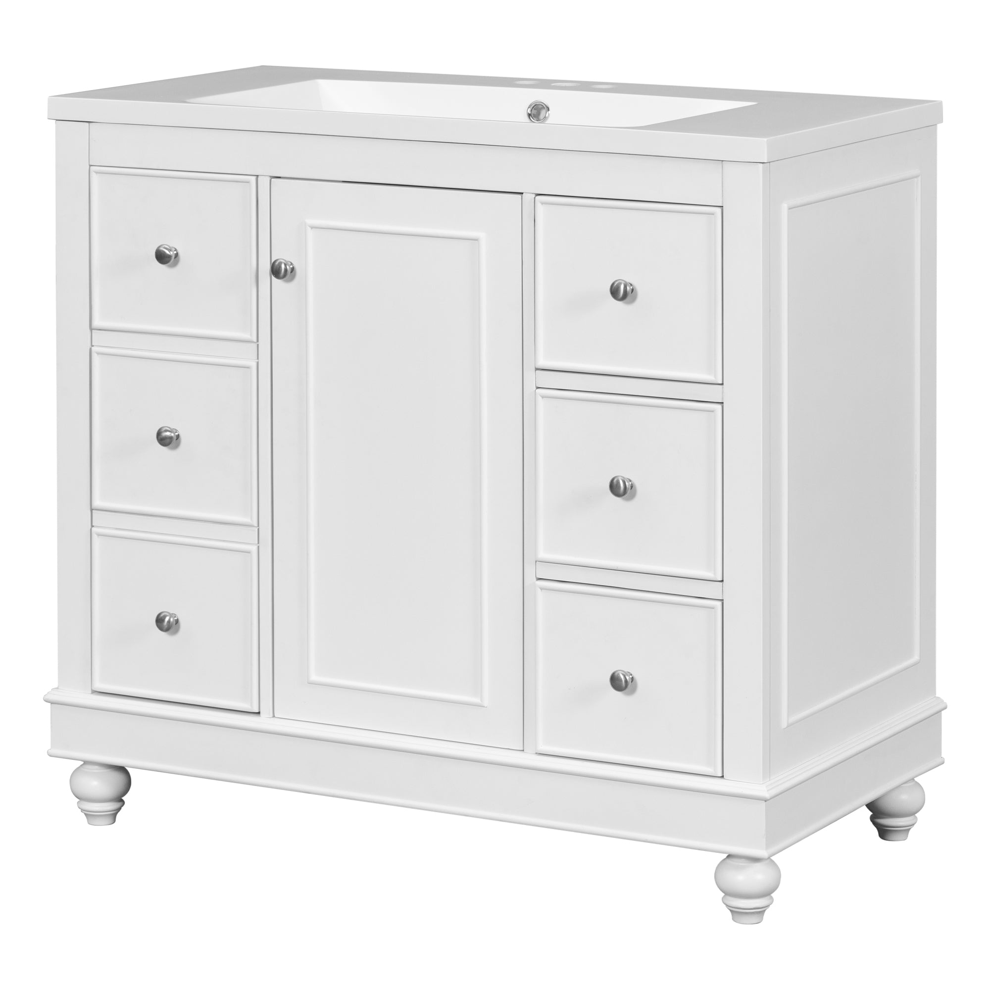 36 Inch Solid Wood Frame Freestanding Bathroom Vanity Set with Adjustable Shelf