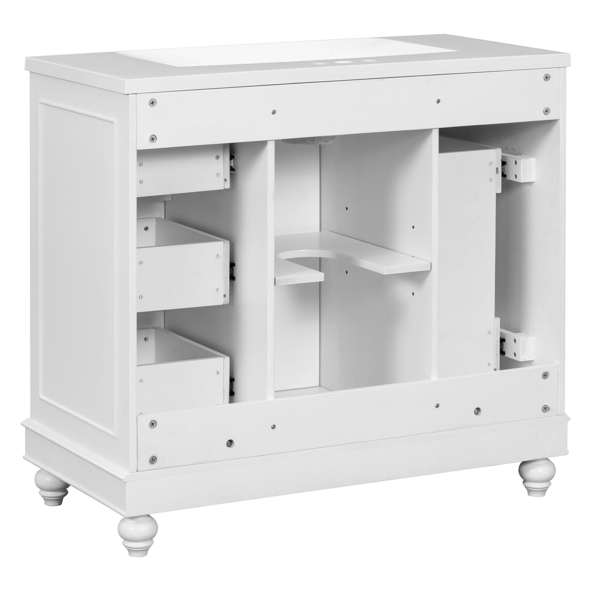 36 Inch Solid Wood Frame Freestanding Bathroom Vanity Set with Adjustable Shelf