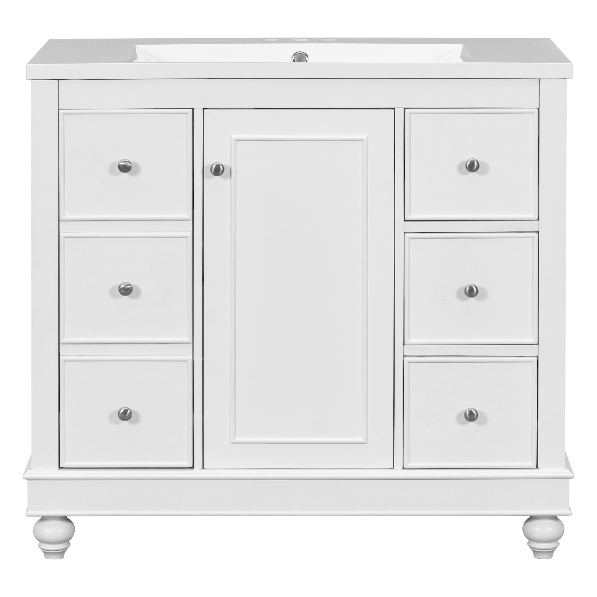 36 Inch Solid Wood Frame Freestanding Bathroom Vanity Set with Adjustable Shelf