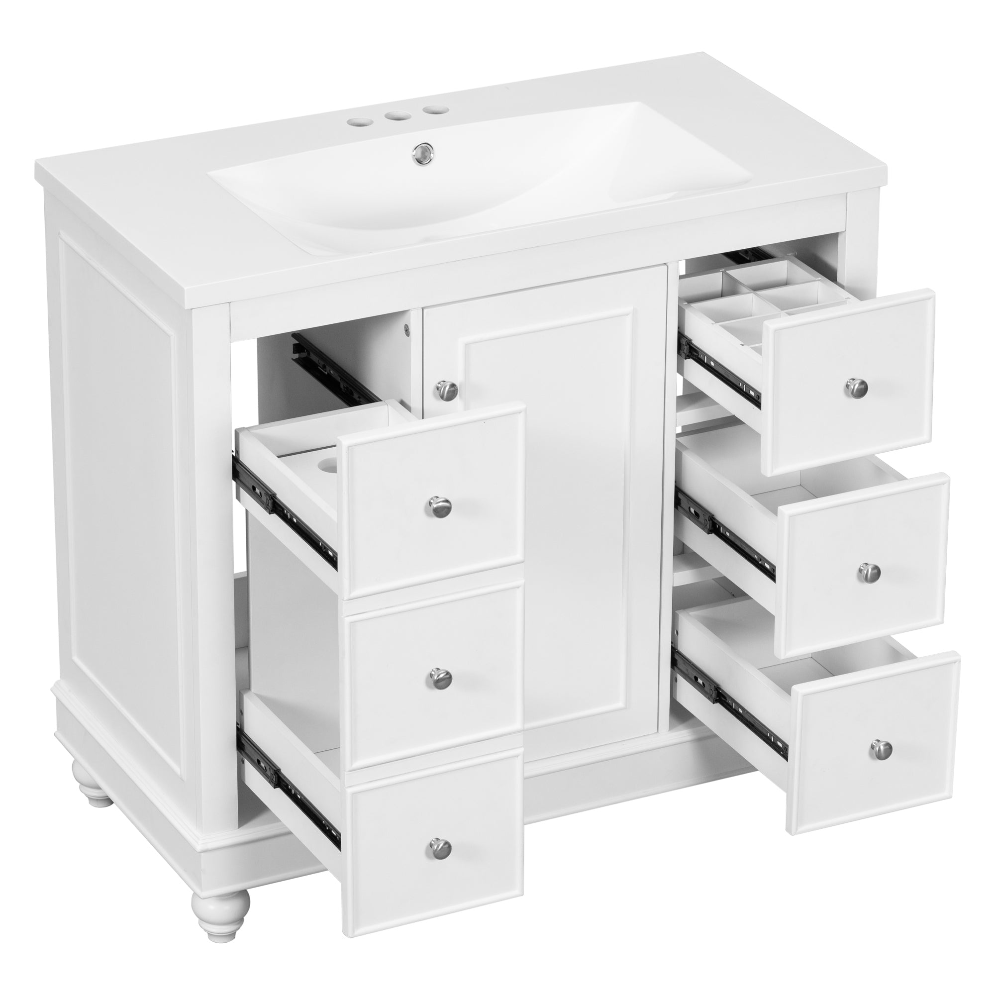 36 Inch Solid Wood Frame Freestanding Bathroom Vanity Set with Adjustable Shelf