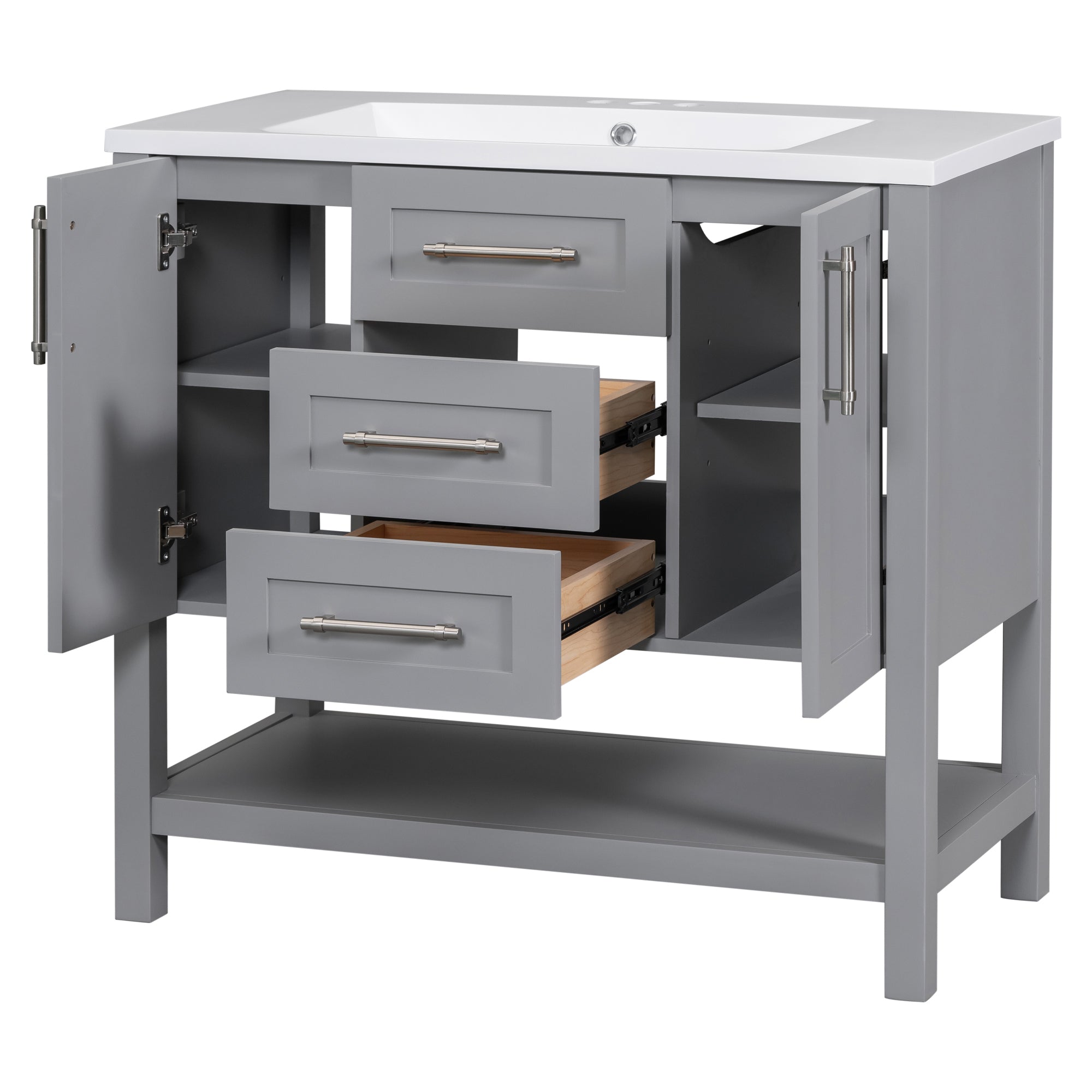 36 inch Freestanding Bathroom Vanity Set in Grey with Integrated  Resin Sink