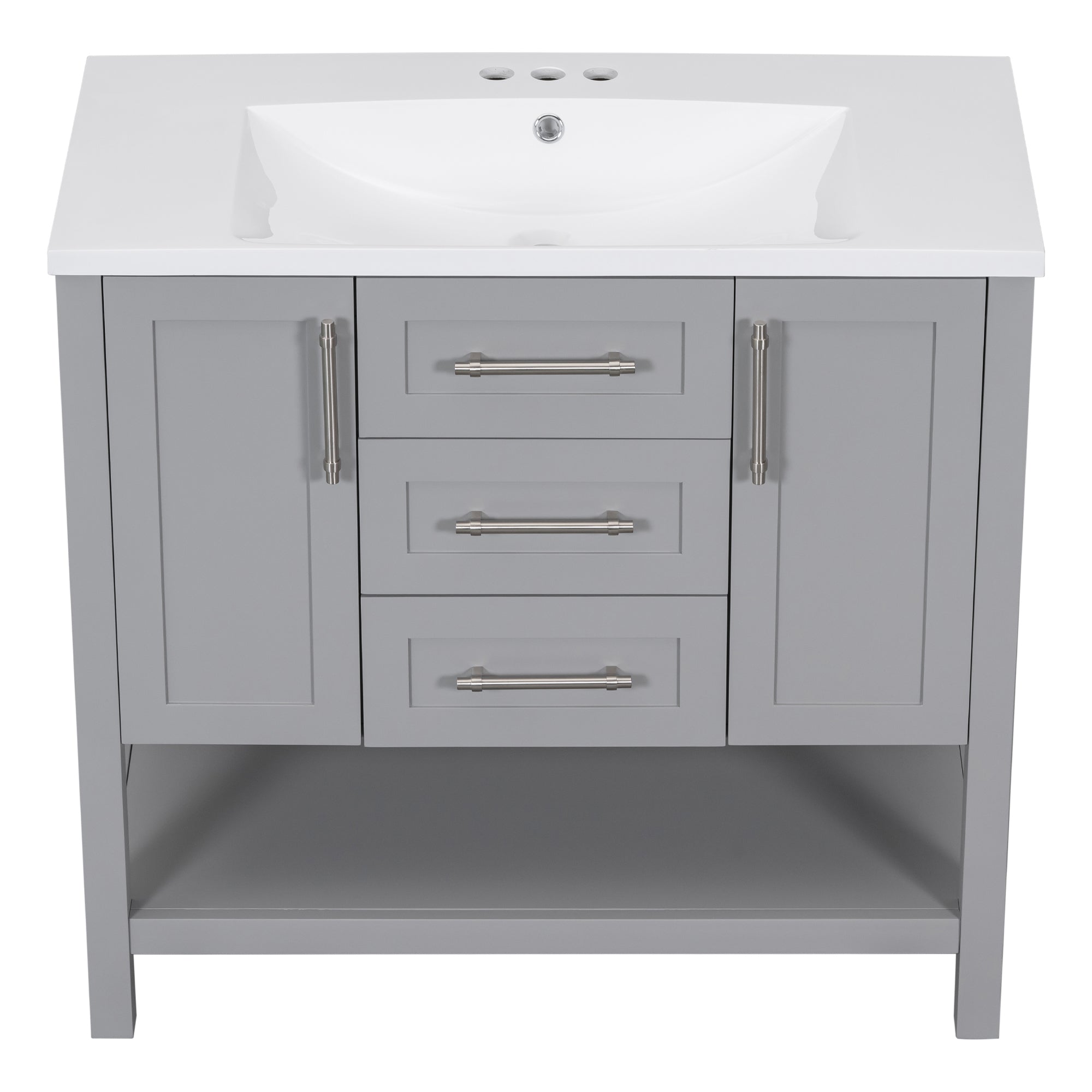 36 inch Freestanding Bathroom Vanity Set in Grey with Integrated  Resin Sink
