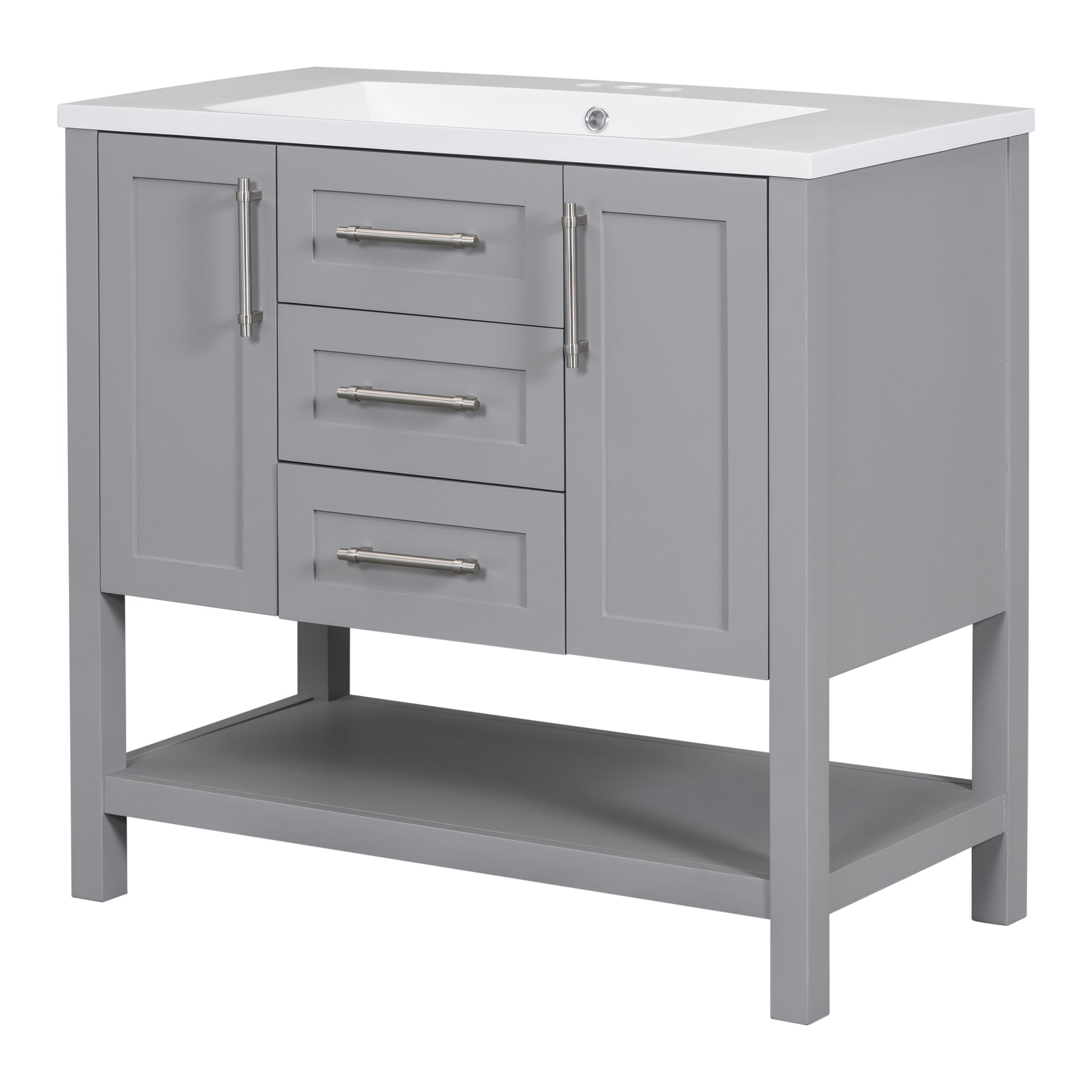 36 inch Freestanding Bathroom Vanity Set in Grey with Integrated  Resin Sink