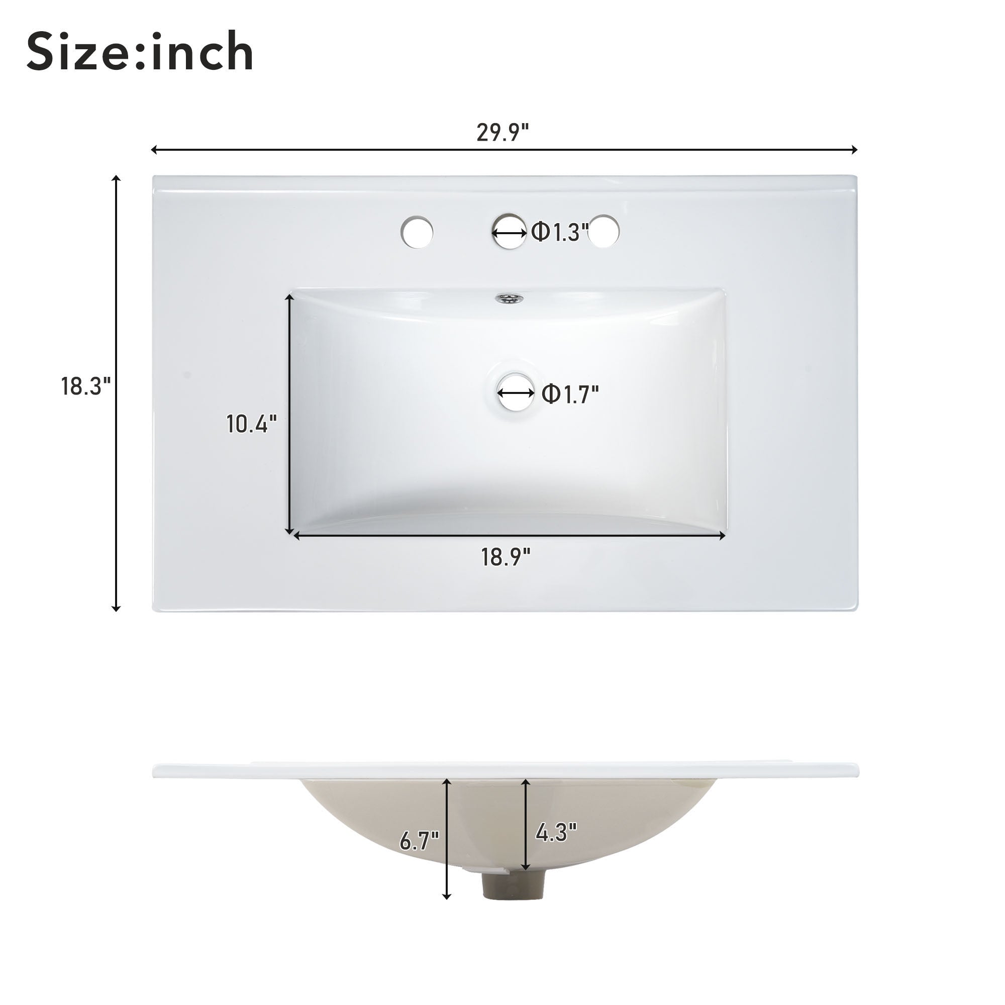 30 inch Freestanding Bathroom Vanity Set in White with Integrated Ceramic Sink