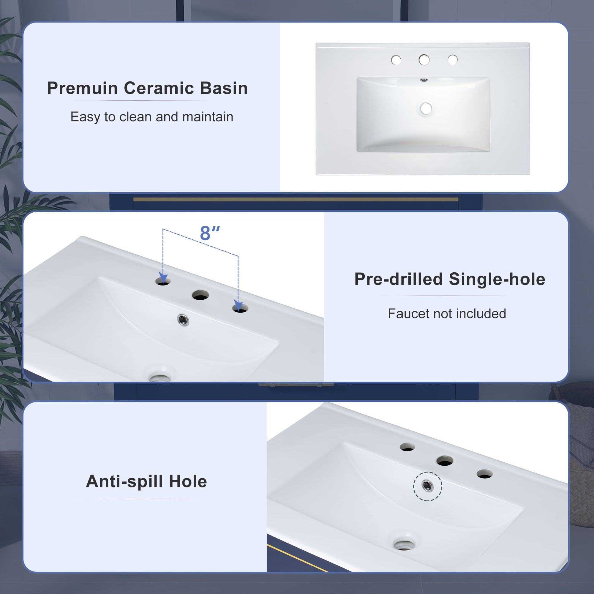 30 inch Freestanding Bathroom Vanity Set in White with Integrated Ceramic Sink