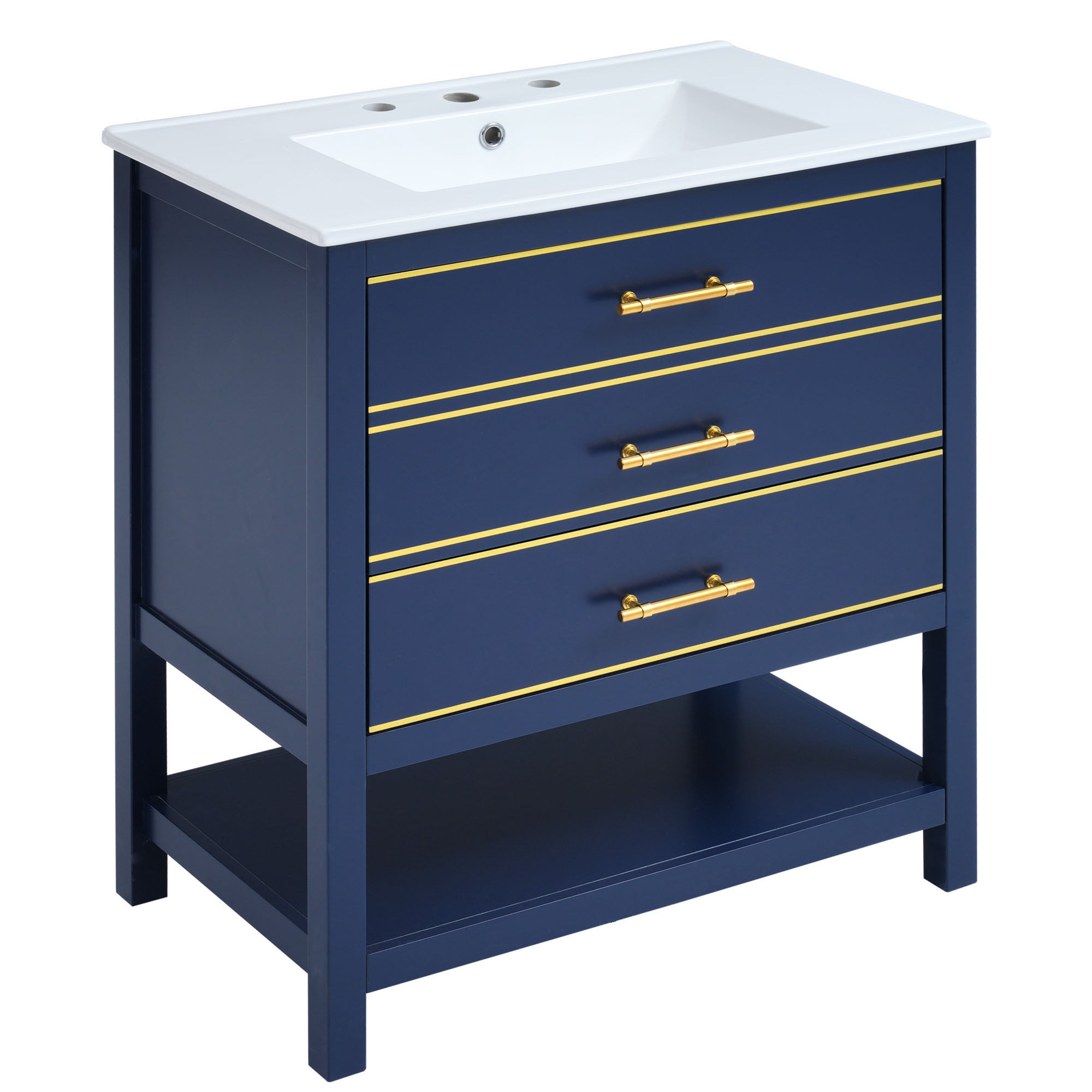 30 inch Freestanding Bathroom Vanity Set in White with Integrated Ceramic Sink