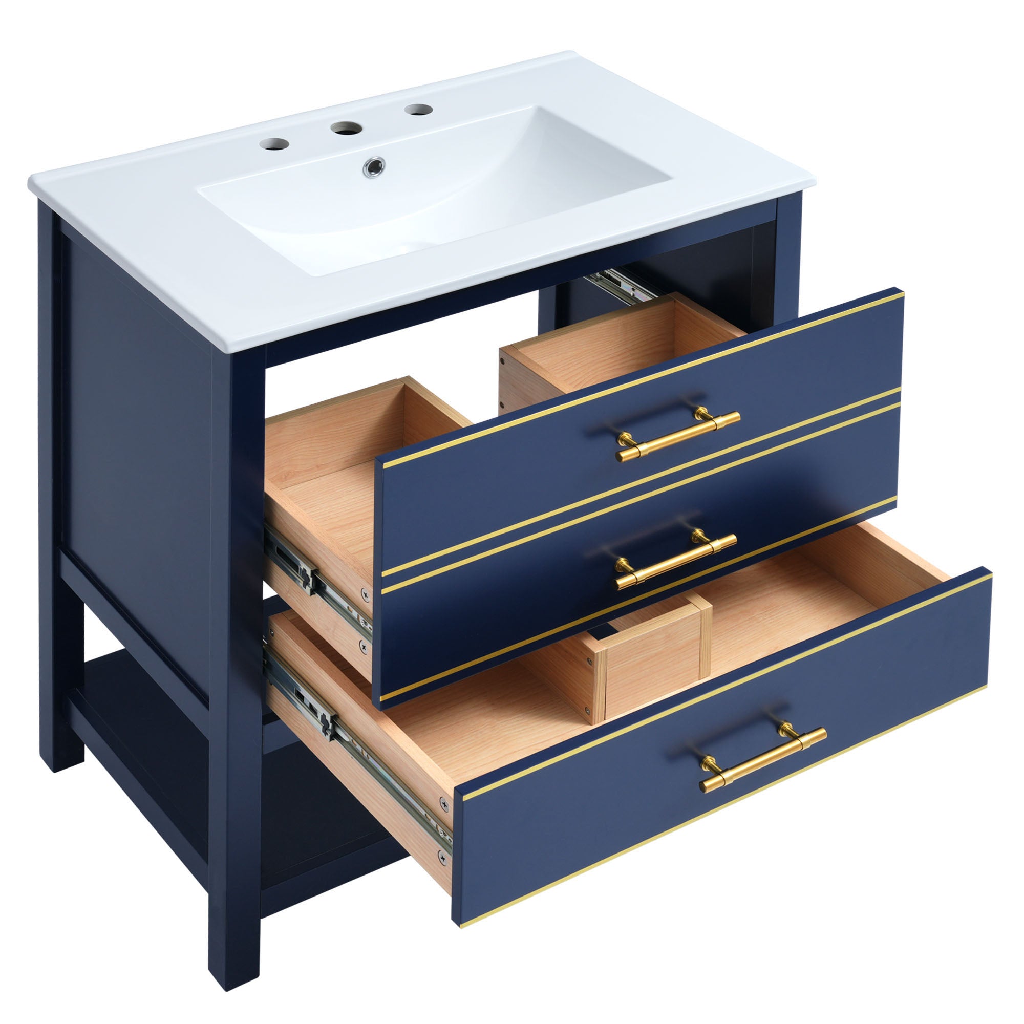 30 inch Freestanding Bathroom Vanity Set in White with Integrated Ceramic Sink