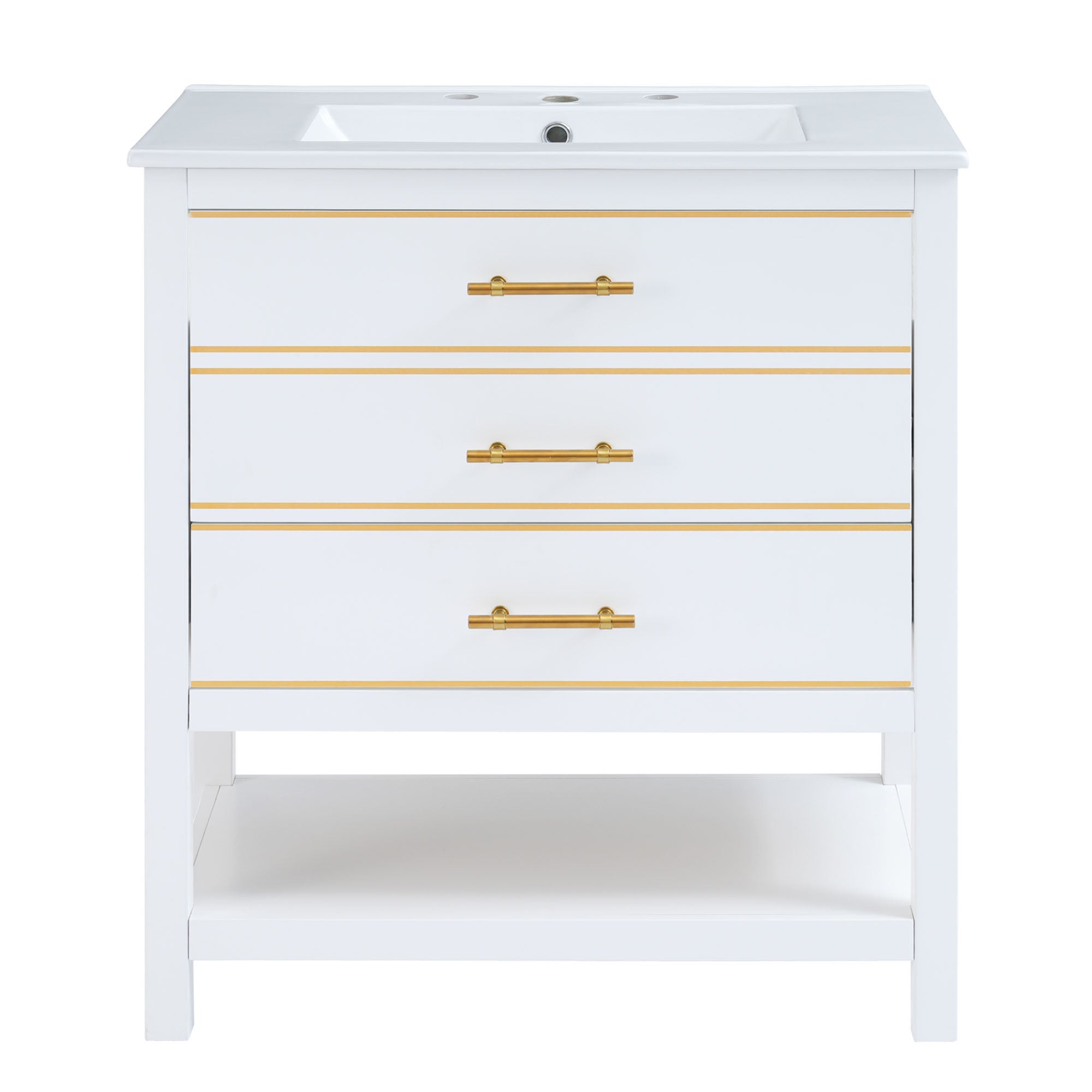 30 inch Freestanding Bathroom Vanity Set in White with Integrated Ceramic Sink
