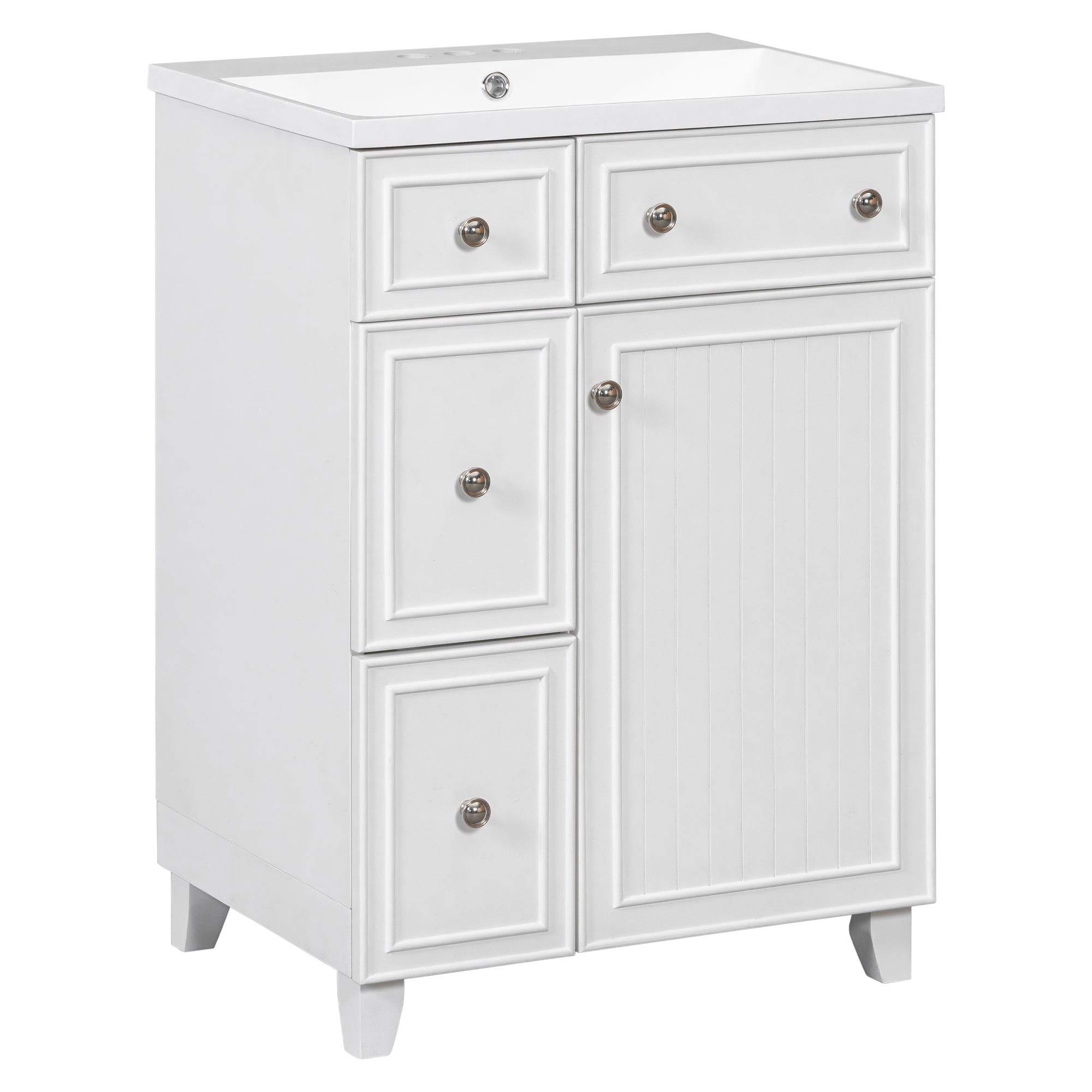 24 inch Freestanding Bathroom Vanity Set in White with Integrated Resin Sink