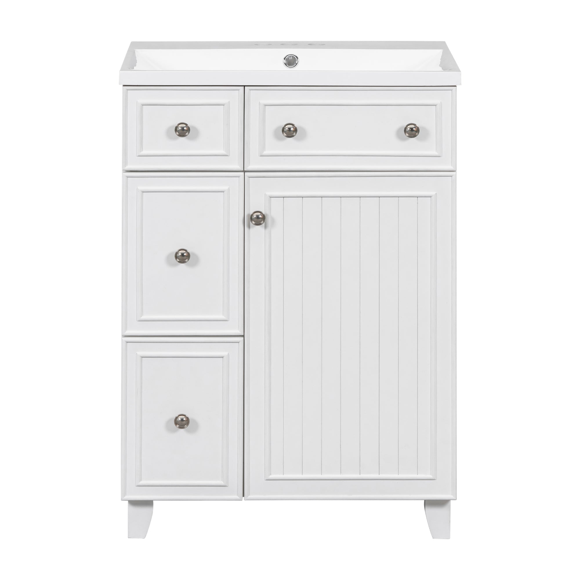 24 inch Freestanding Bathroom Vanity Set in White with Integrated Resin Sink