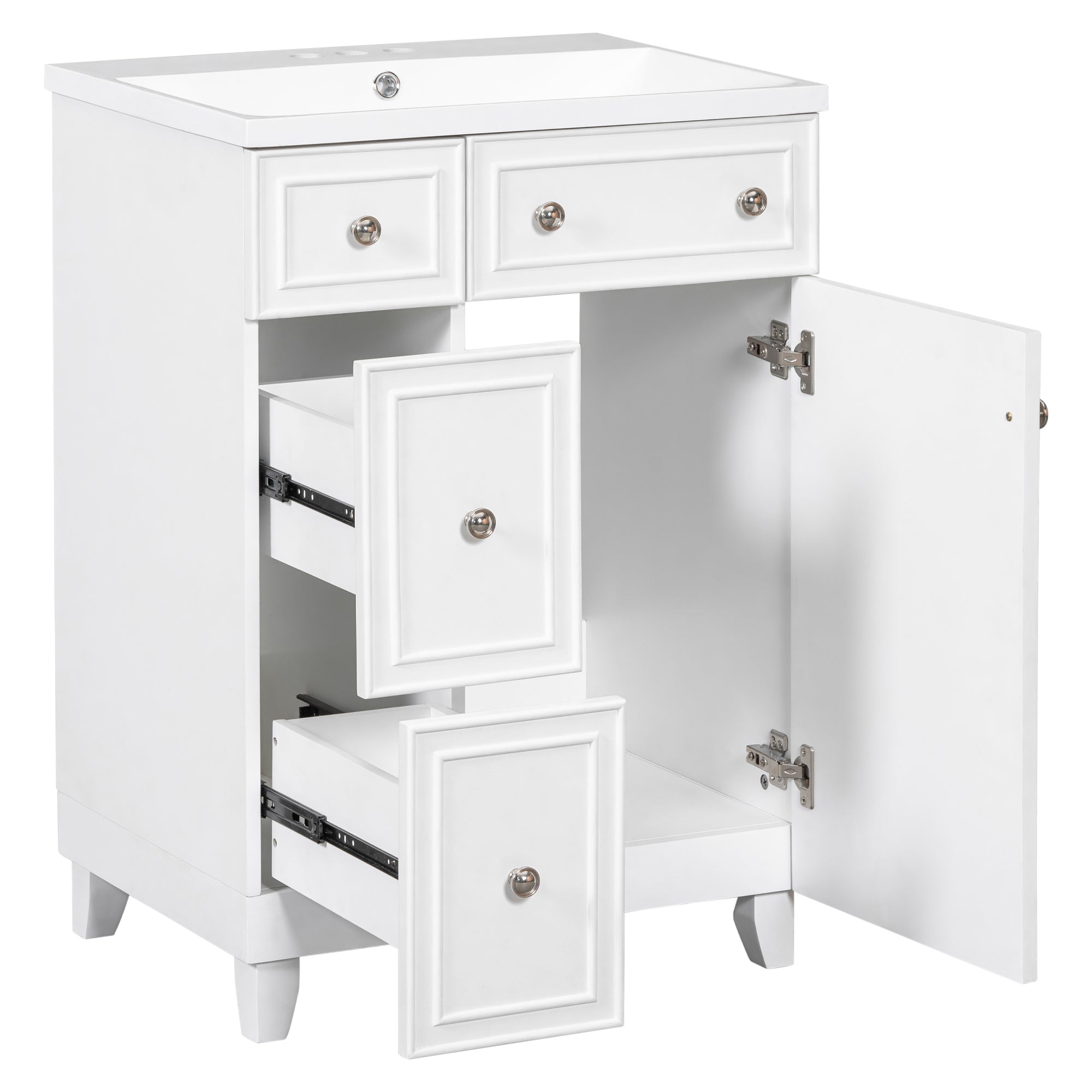 24 inch Freestanding Bathroom Vanity Set in White with Integrated Resin Sink