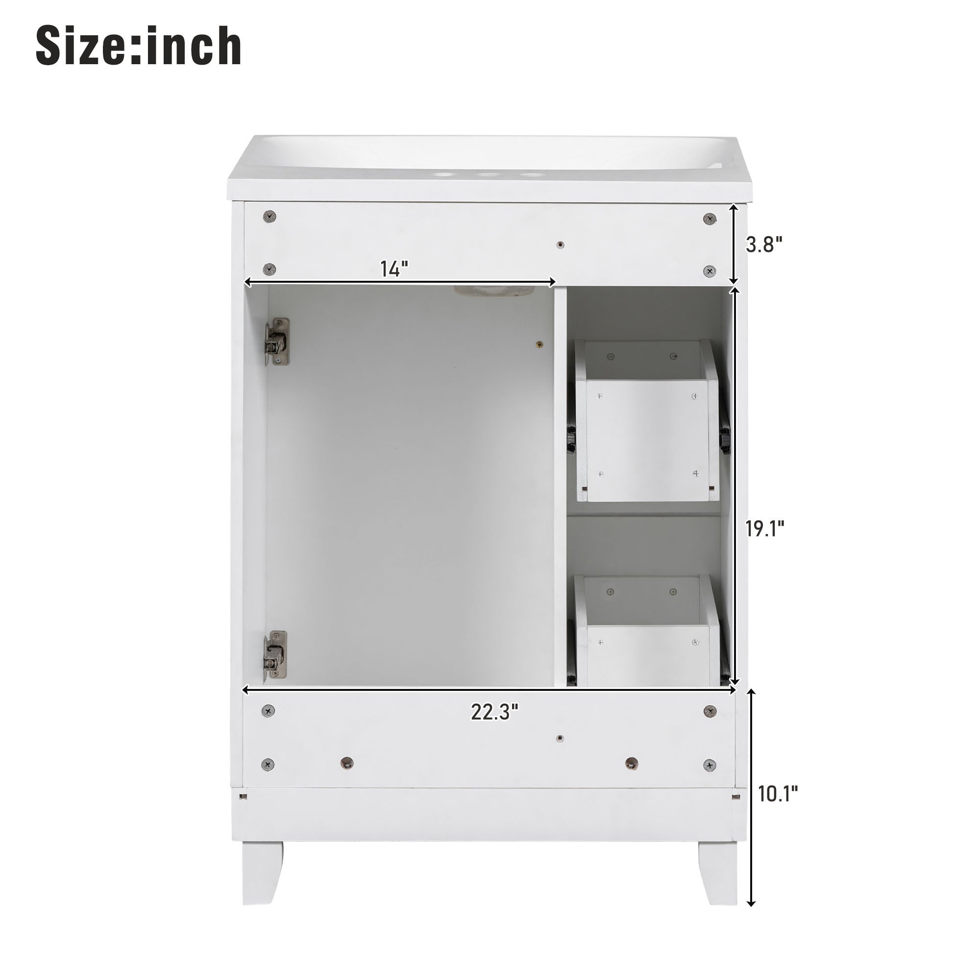 24 inch Freestanding Bathroom Vanity Set in White with Integrated Resin Sink