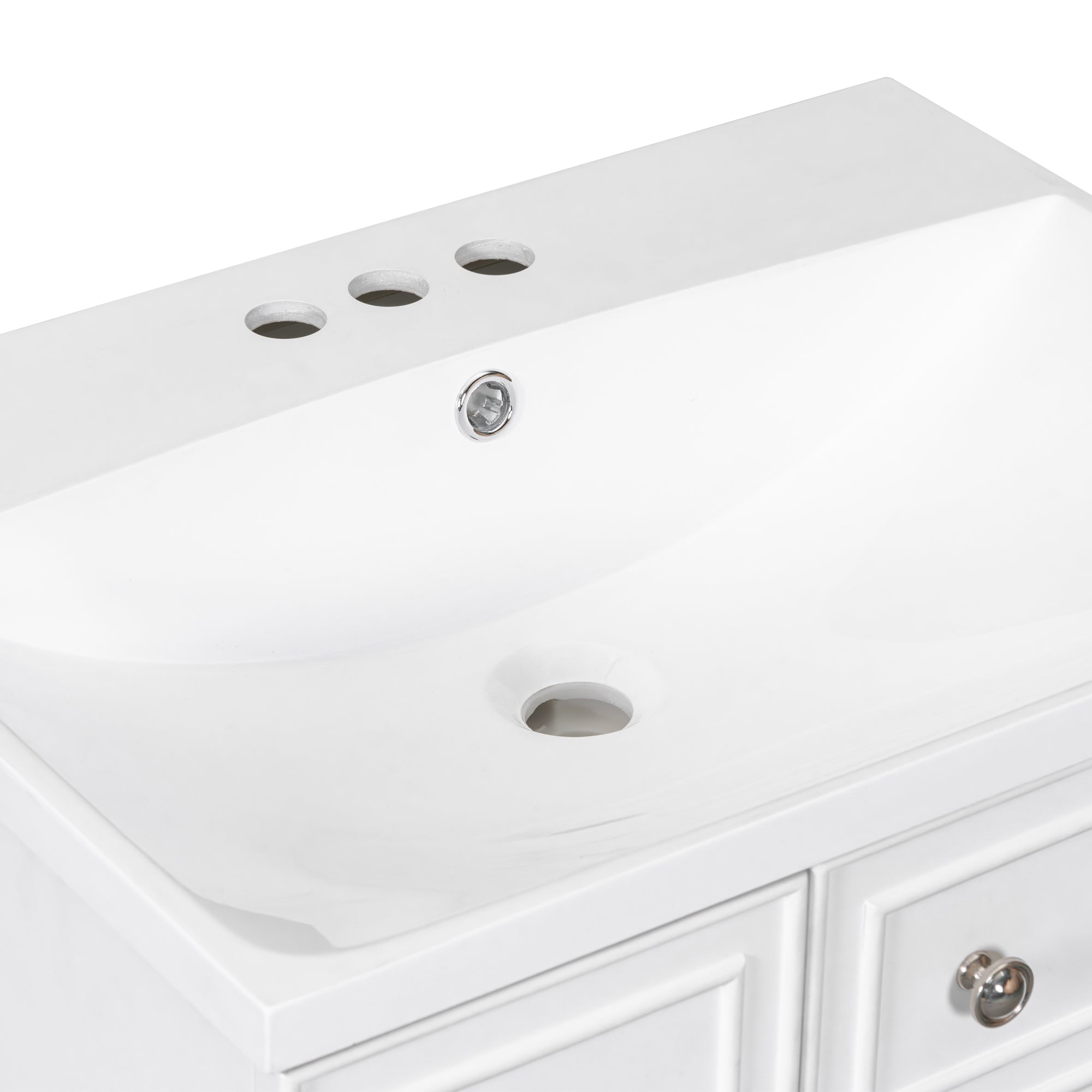 24 inch Freestanding Bathroom Vanity Set in White with Integrated Resin Sink