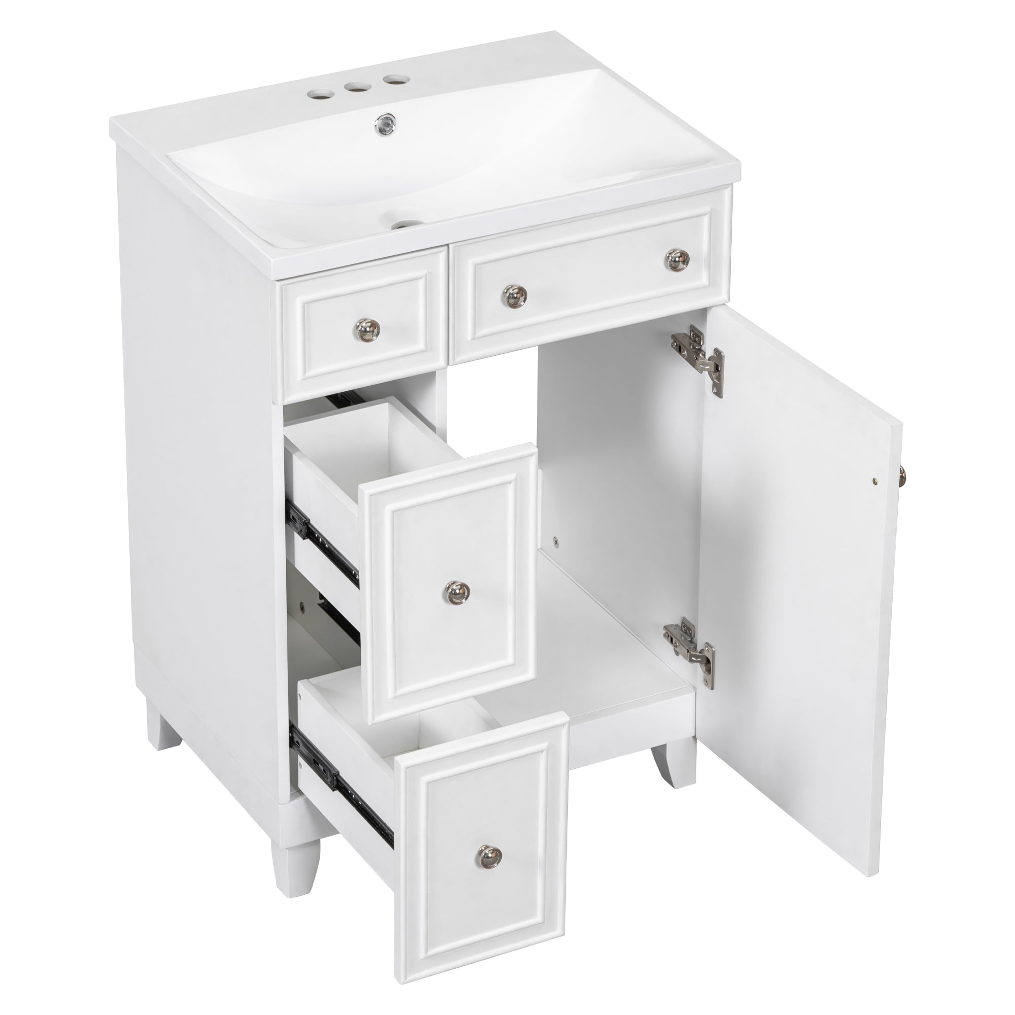 24 inch Freestanding Bathroom Vanity Set in White with Integrated Resin Sink