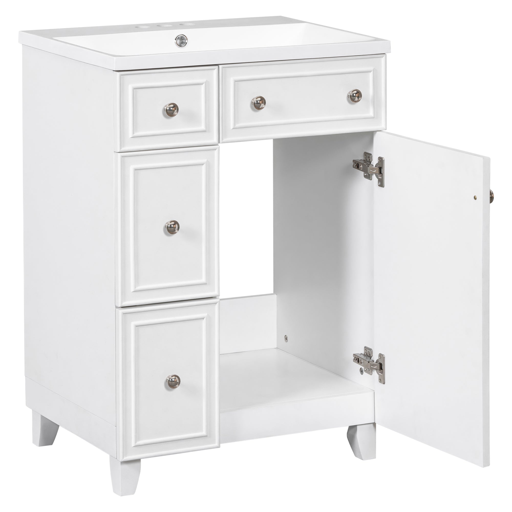 24 inch Freestanding Bathroom Vanity Set in White with Integrated Resin Sink