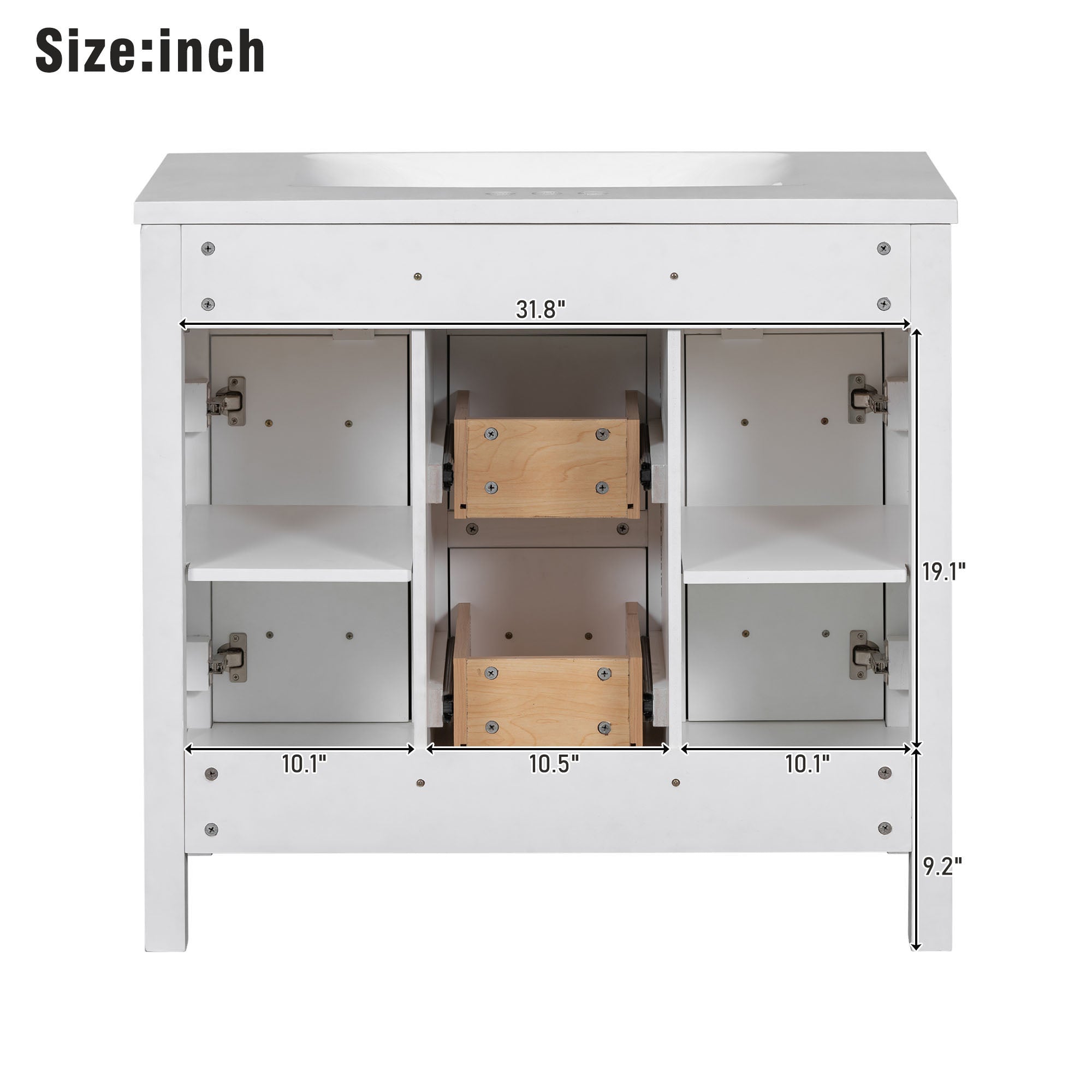 36 inch Freestanding Bathroom Vanity Set in White with Integrated Resin Sink