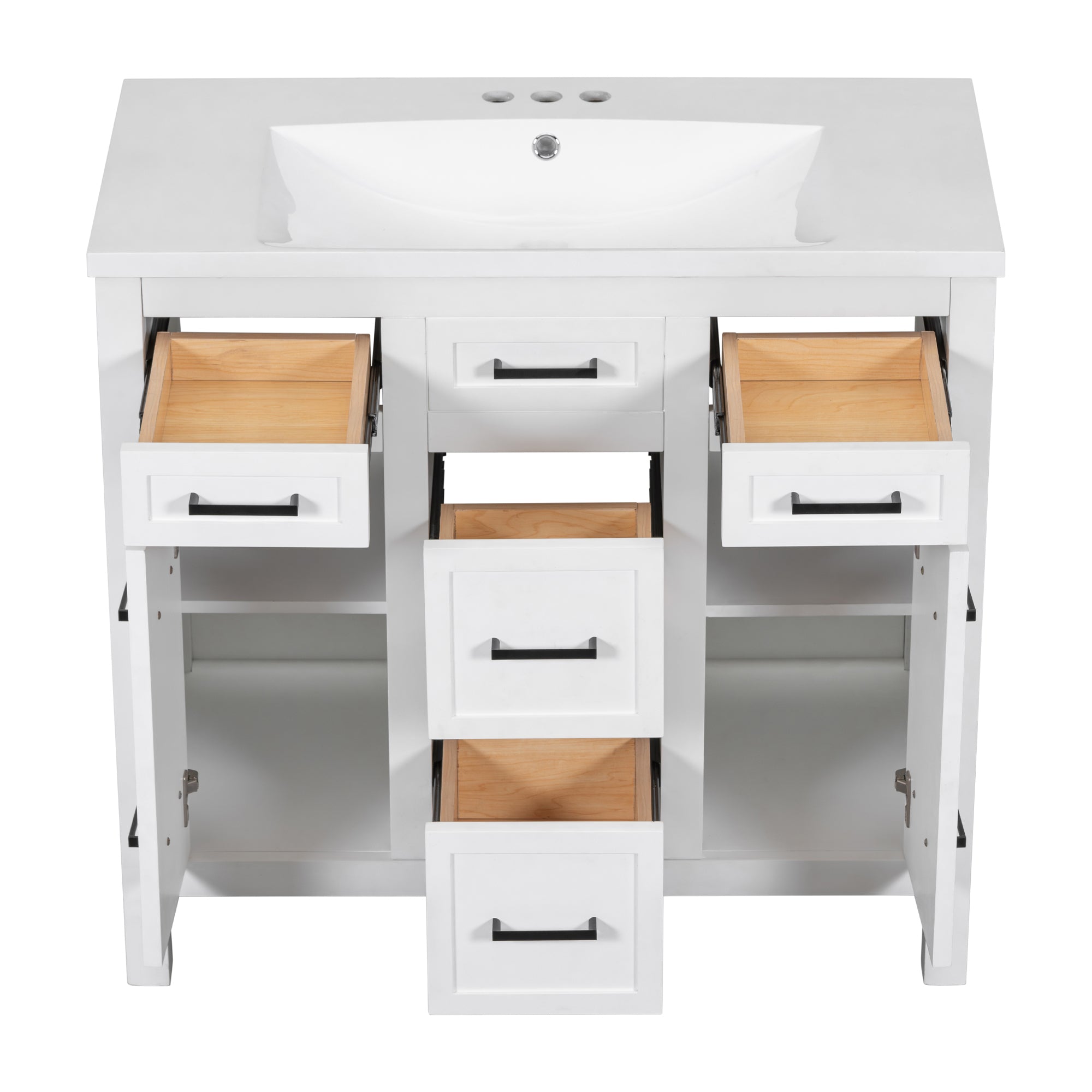 36 inch Freestanding Bathroom Vanity Set in White with Integrated Resin Sink