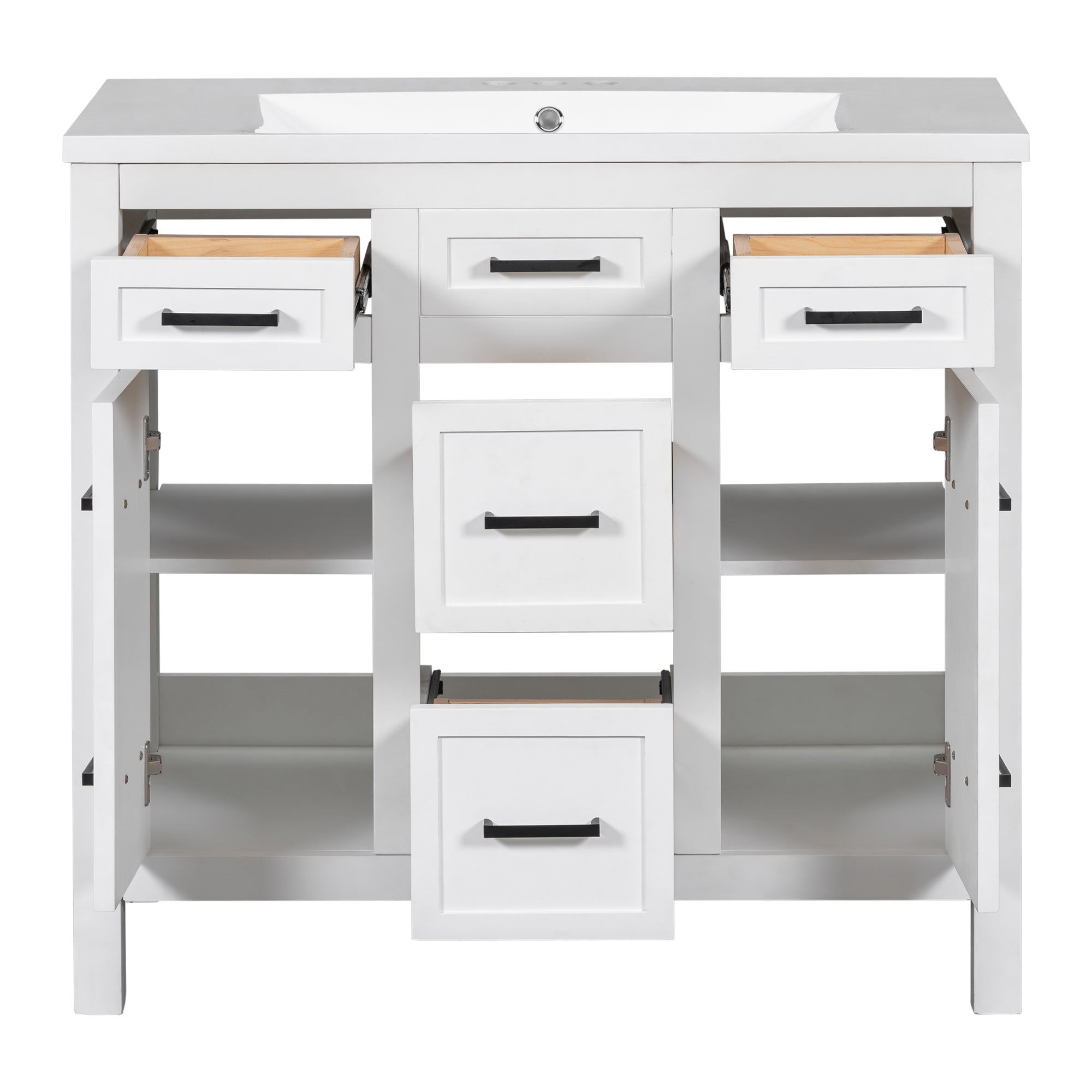 36 inch Freestanding Bathroom Vanity Set in White with Integrated Resin Sink