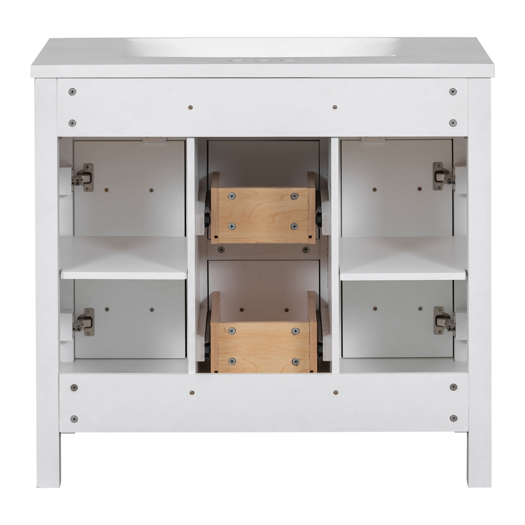 36 inch Freestanding Bathroom Vanity Set in White with Integrated Resin Sink