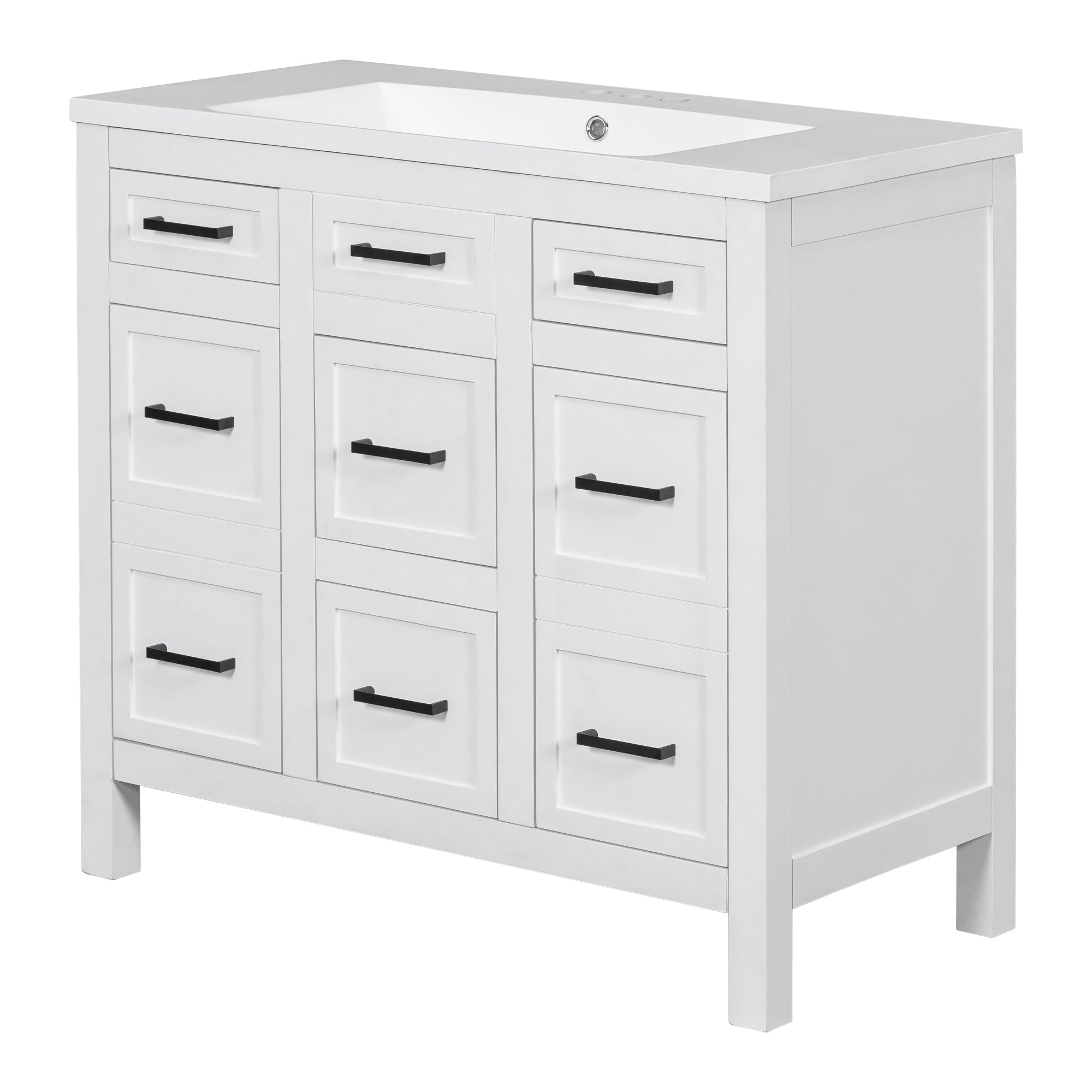 36 inch Freestanding Bathroom Vanity Set in White with Integrated Resin Sink