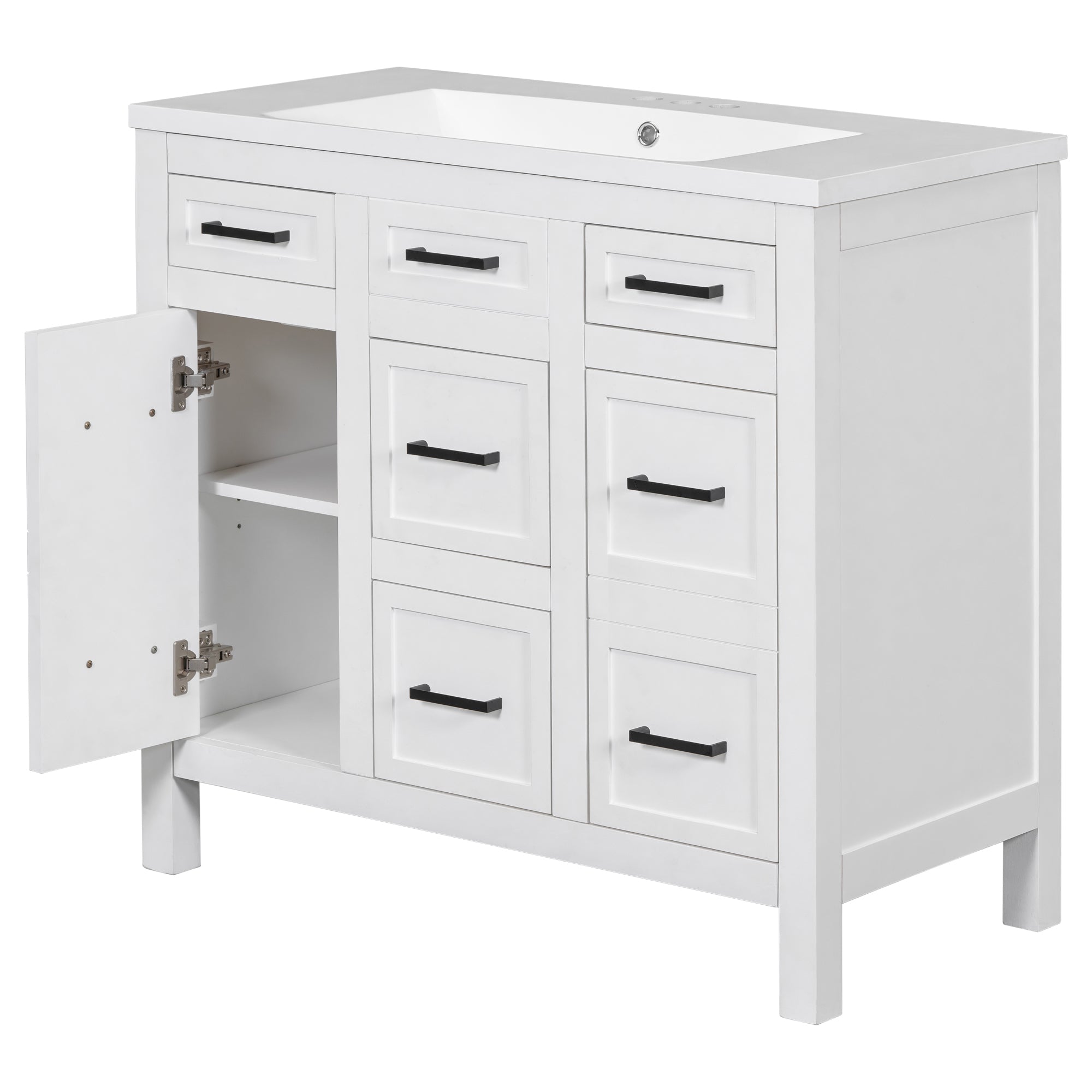 36 inch Freestanding Bathroom Vanity Set in White with Integrated Resin Sink