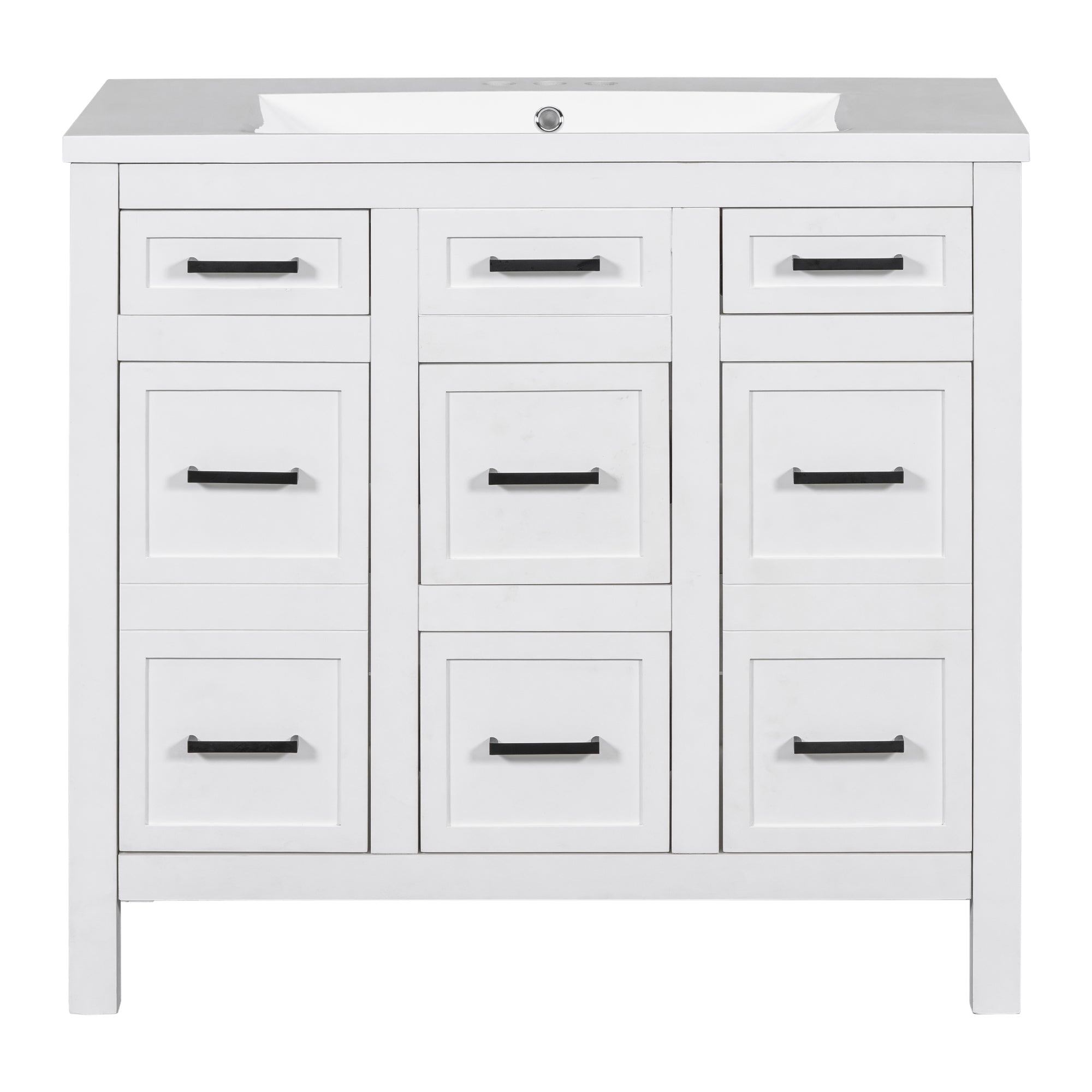 36 inch Freestanding Bathroom Vanity Set in White with Integrated Resin Sink