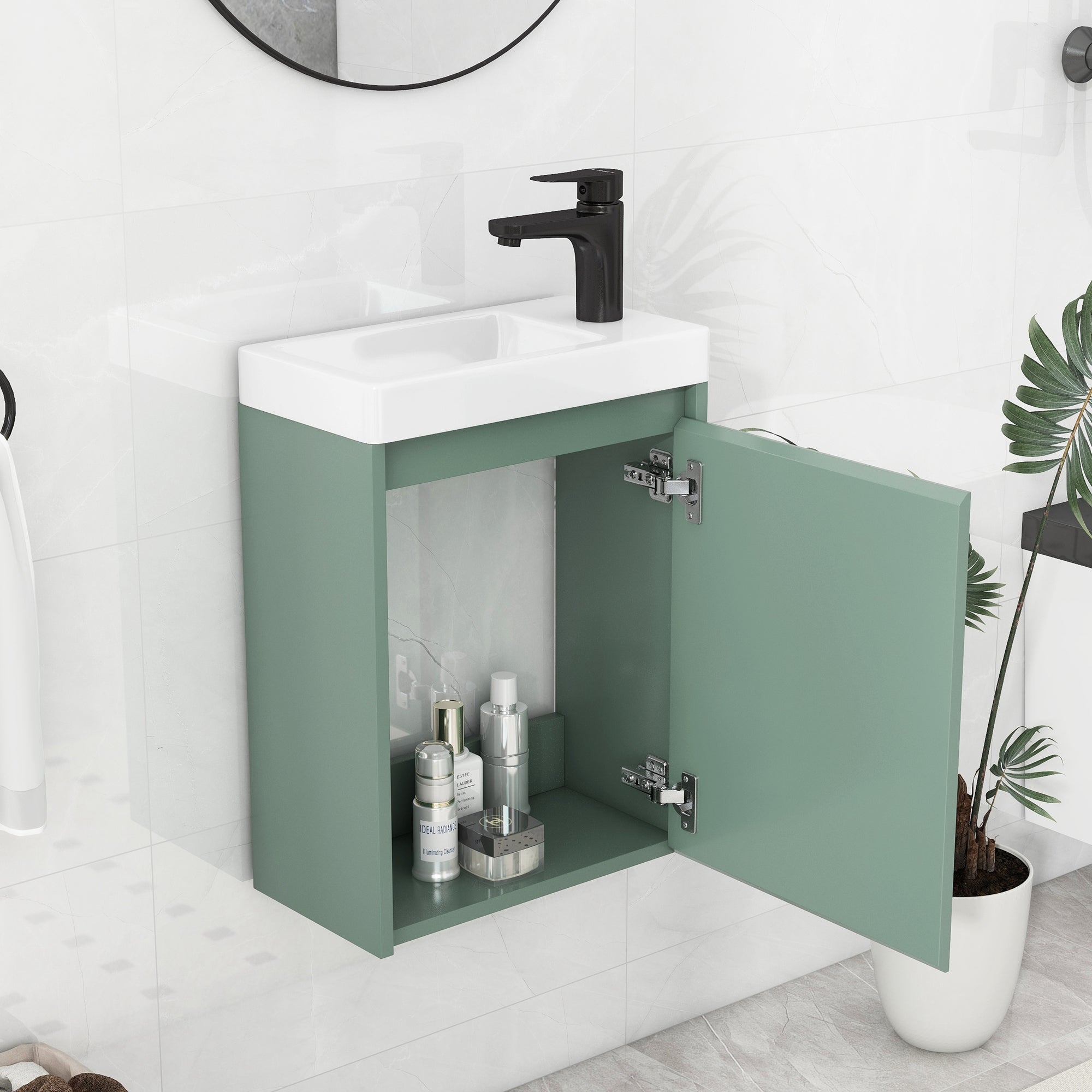 16 inch Wall-mounted Bathroom Vanity Set with Integrated Ceramic Sink
