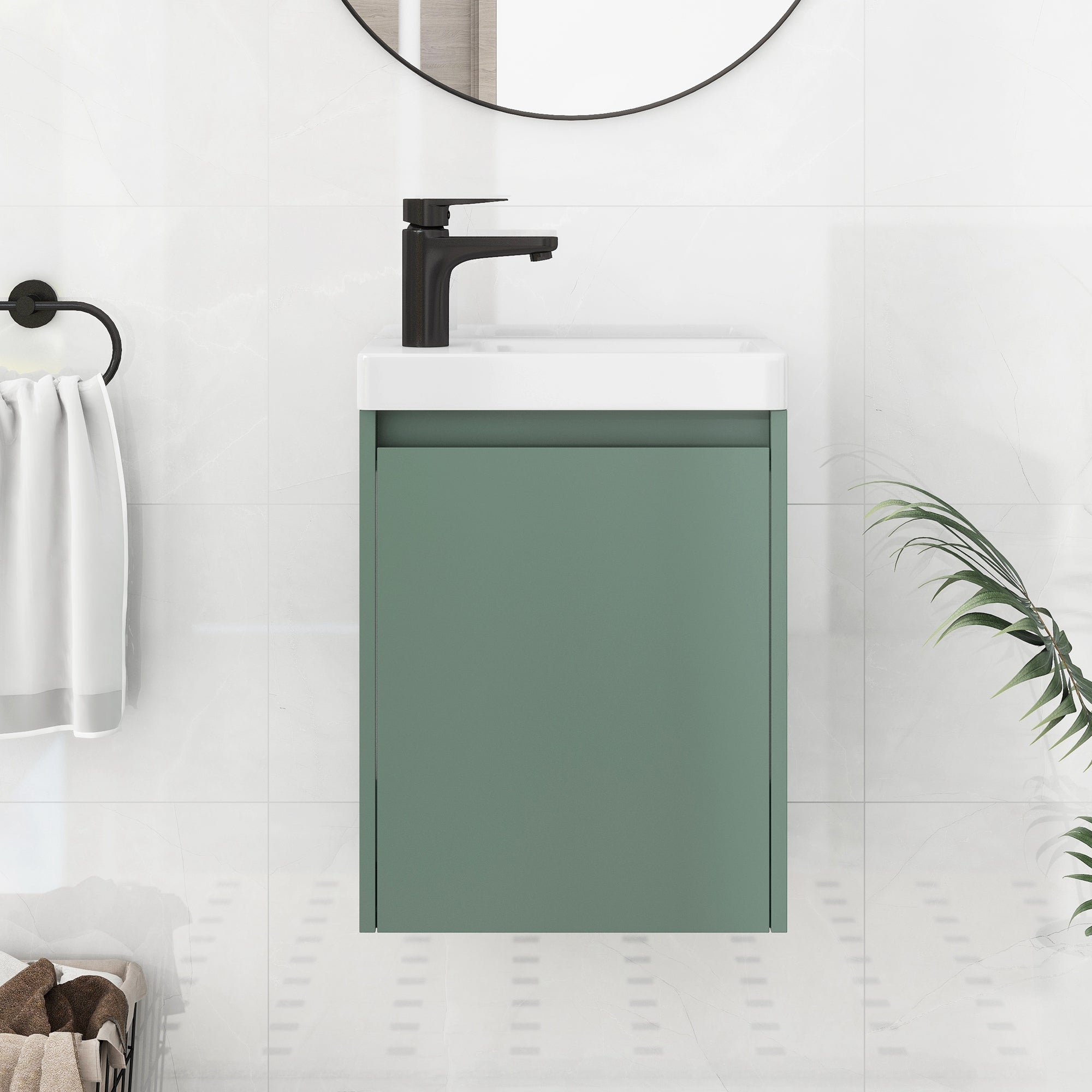 16 inch Wall-mounted Bathroom Vanity Set with Integrated Ceramic Sink