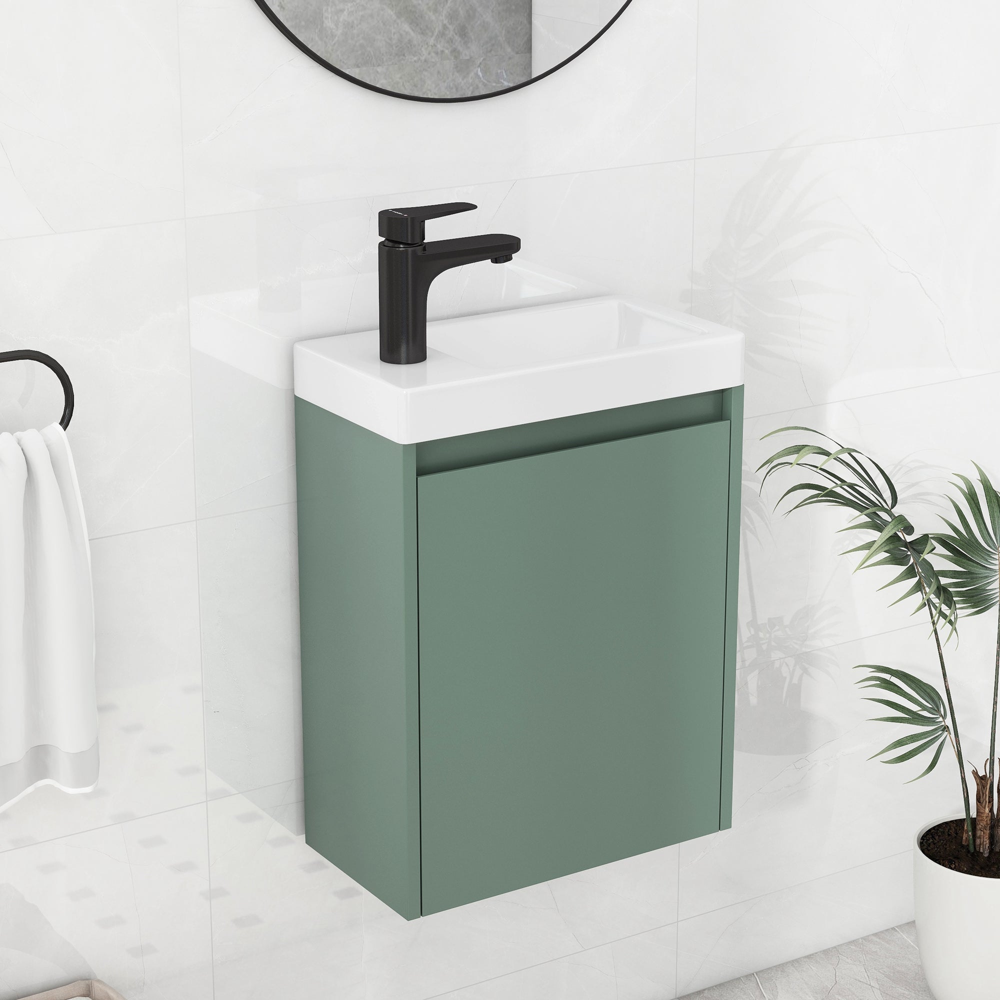 16 inch Wall-mounted Bathroom Vanity Set with Integrated Ceramic Sink
