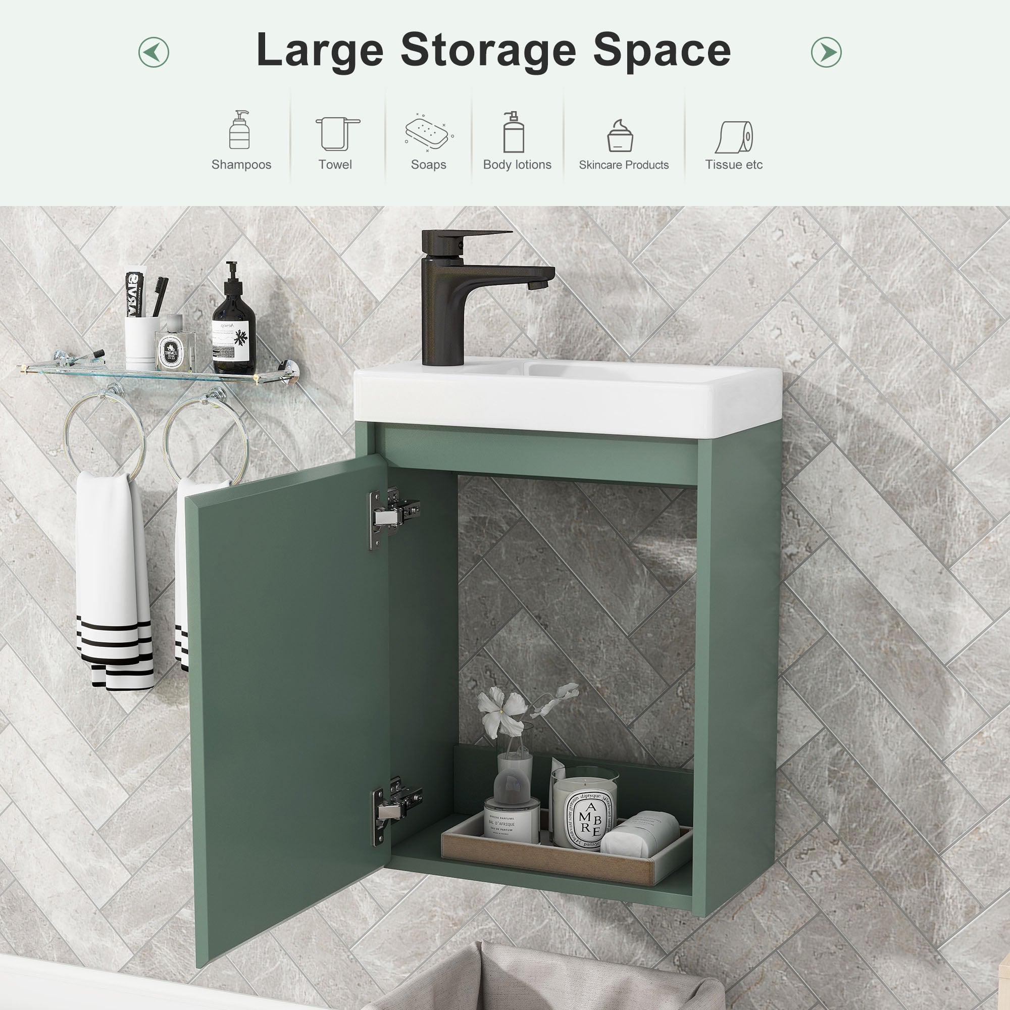 16 inch Wall-mounted Bathroom Vanity Set with Integrated Ceramic Sink