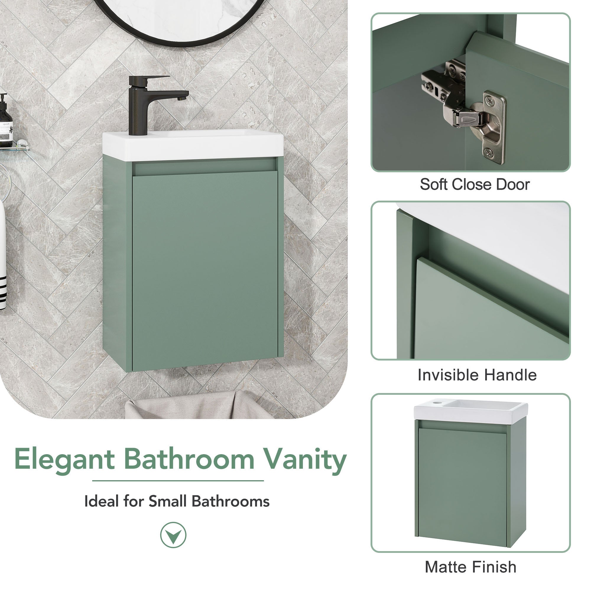 16 inch Wall-mounted Bathroom Vanity Set with Integrated Ceramic Sink