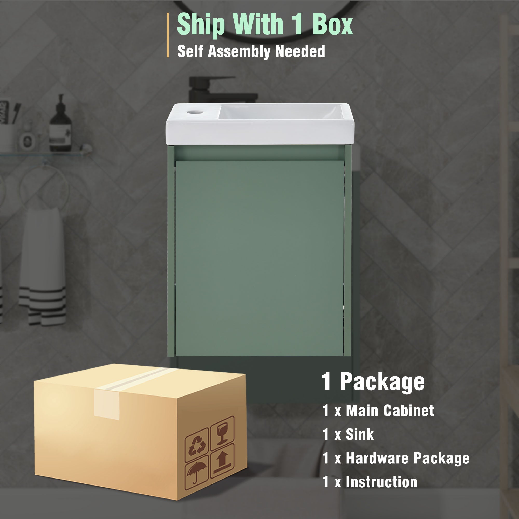 16 inch Wall-mounted Bathroom Vanity Set with Integrated Ceramic Sink