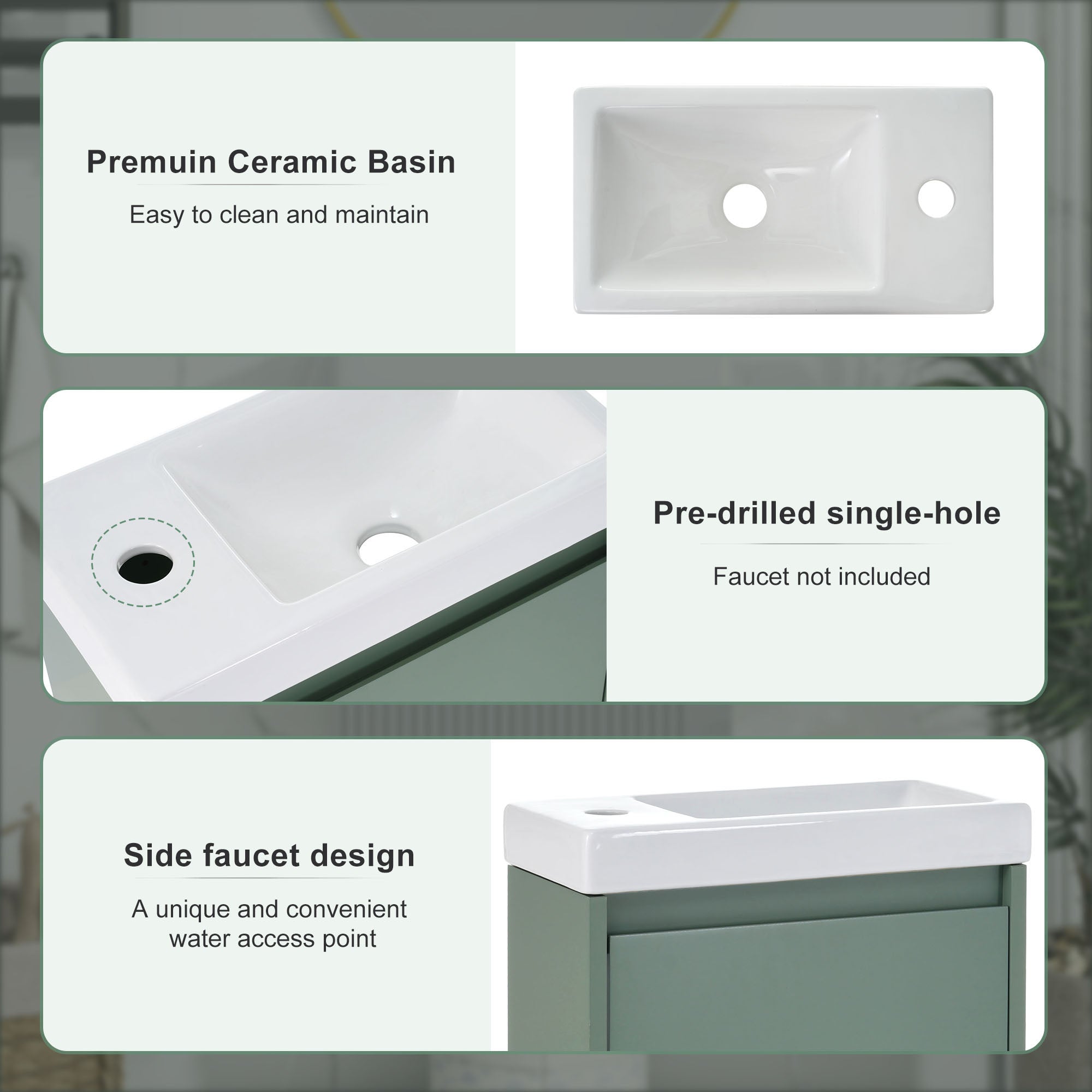 16 inch Wall-mounted Bathroom Vanity Set with Integrated Ceramic Sink