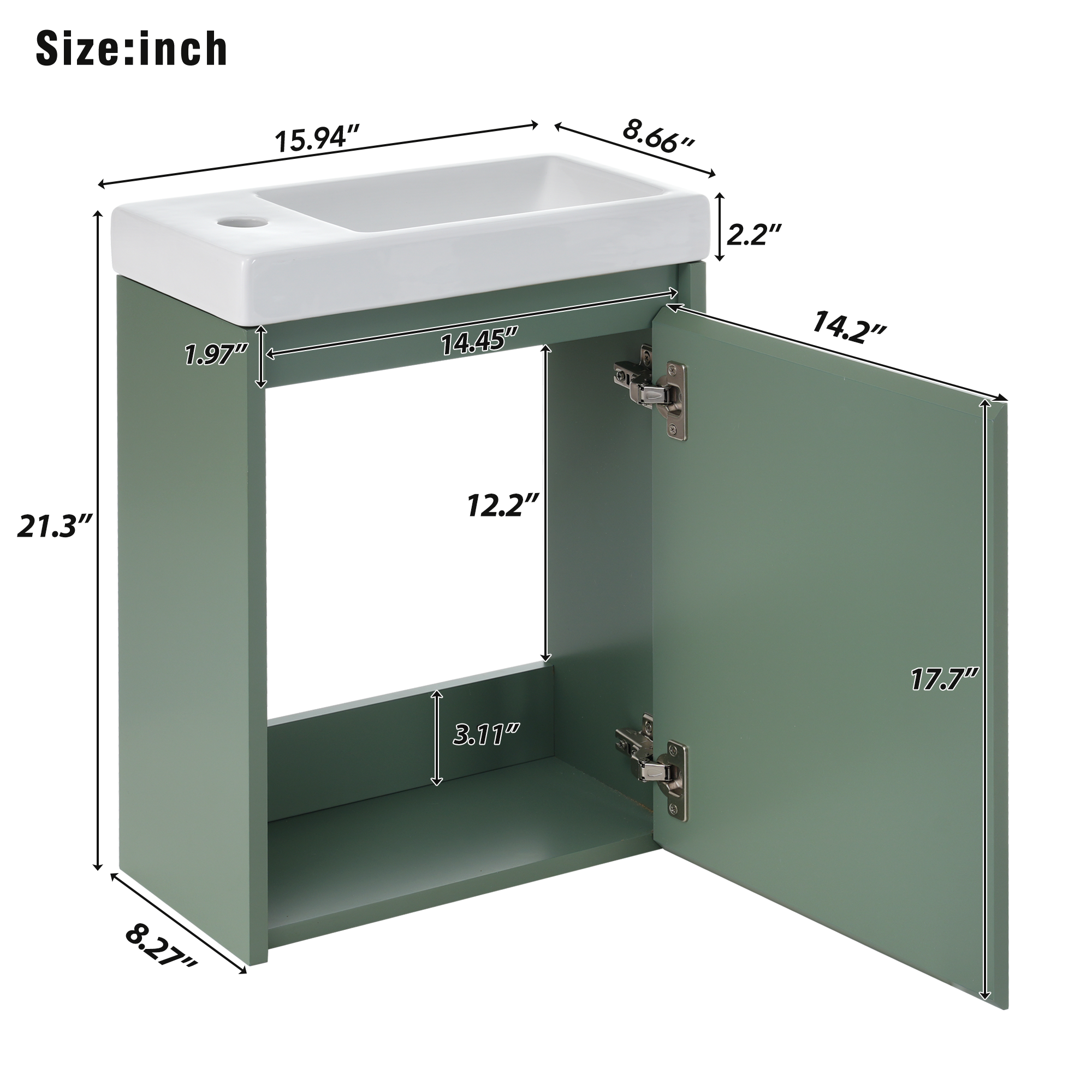 16 inch Wall-mounted Bathroom Vanity Set with Integrated Ceramic Sink