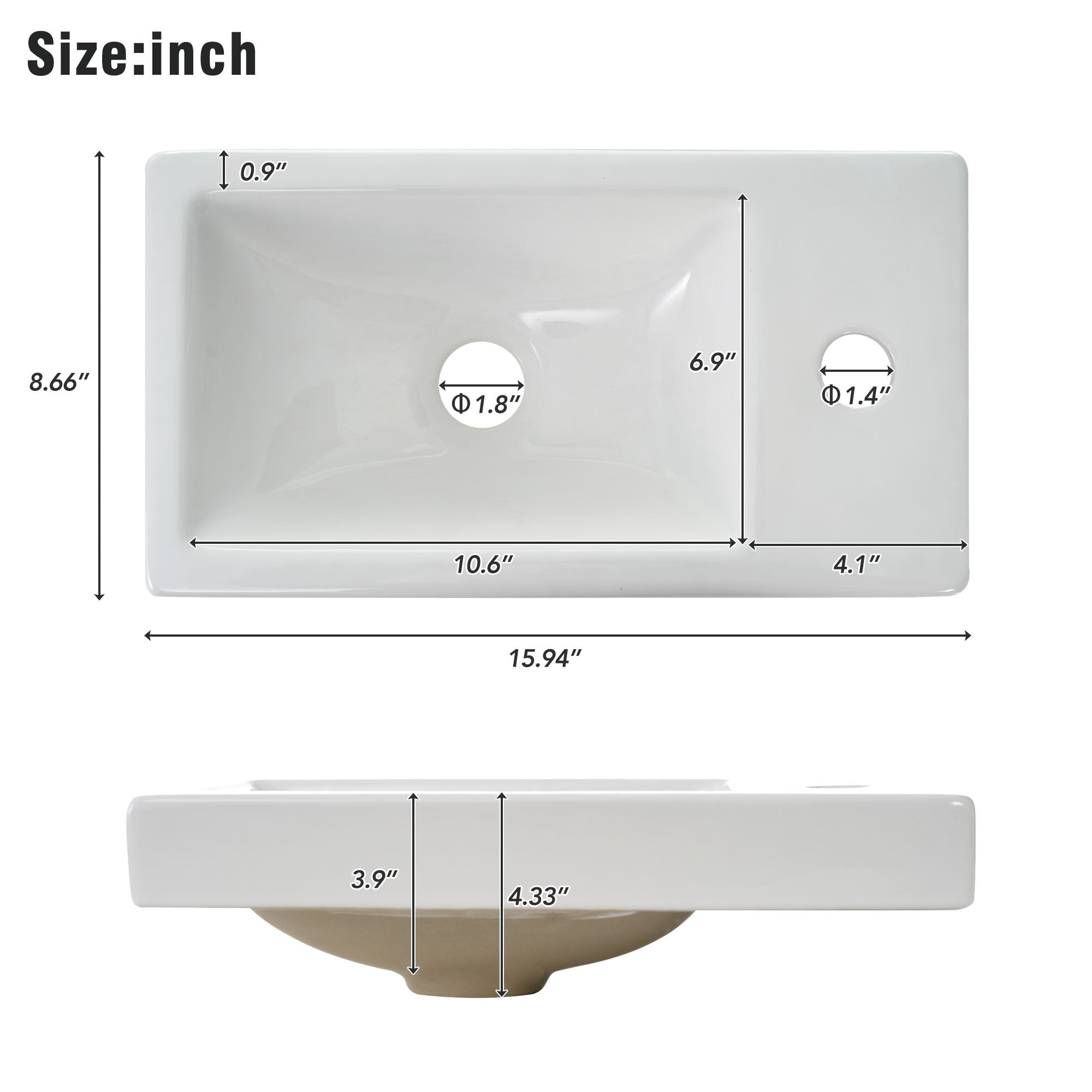 16 inch Wall-mounted Bathroom Vanity Set with Integrated Ceramic Sink