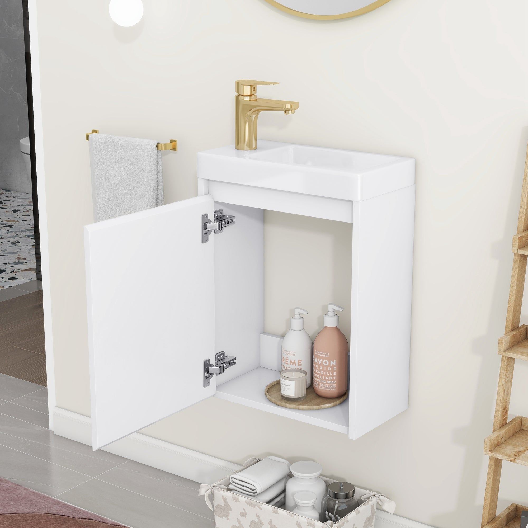 16 inch Wall-mounted Bathroom Vanity Set with Integrated Ceramic Sink