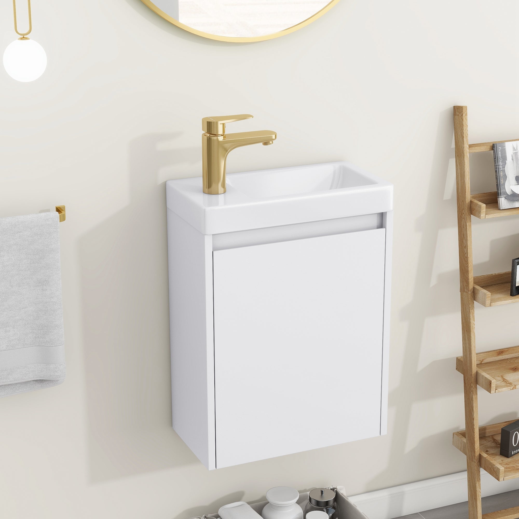 16 inch Wall-mounted Bathroom Vanity Set with Integrated Ceramic Sink