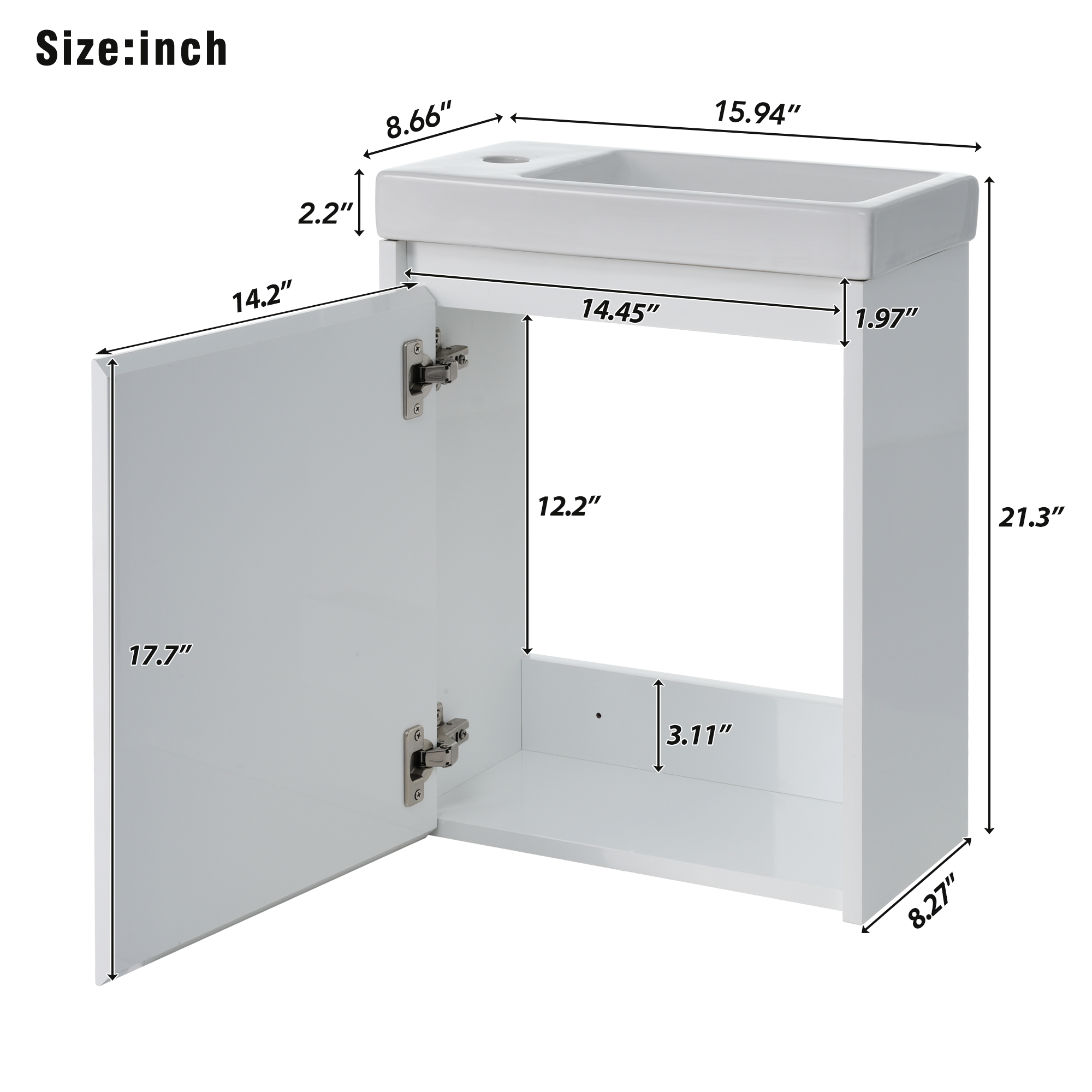 16 inch Wall-mounted Bathroom Vanity Set with Integrated Ceramic Sink