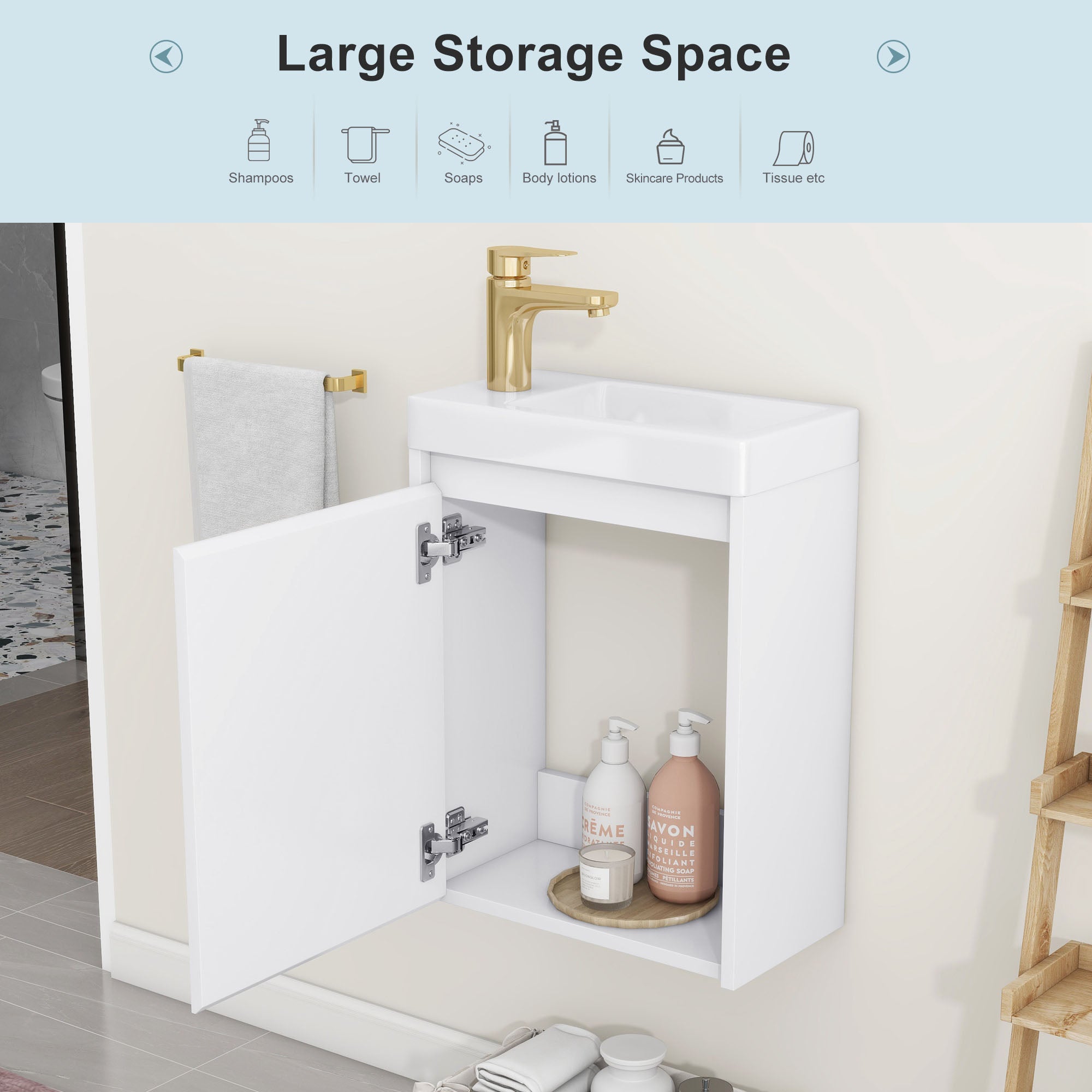 16 inch Wall-mounted Bathroom Vanity Set with Integrated Ceramic Sink