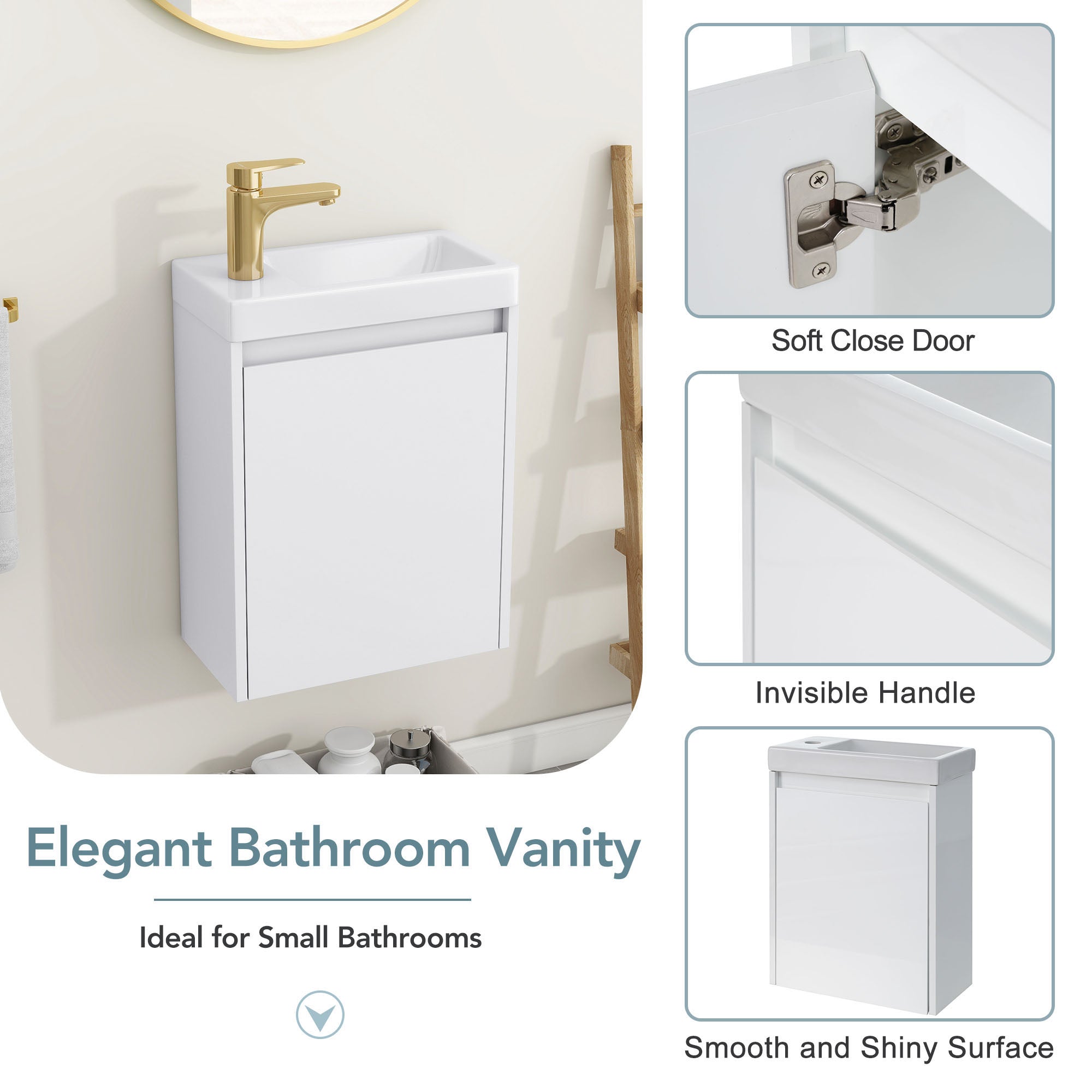 16 inch Wall-mounted Bathroom Vanity Set with Integrated Ceramic Sink