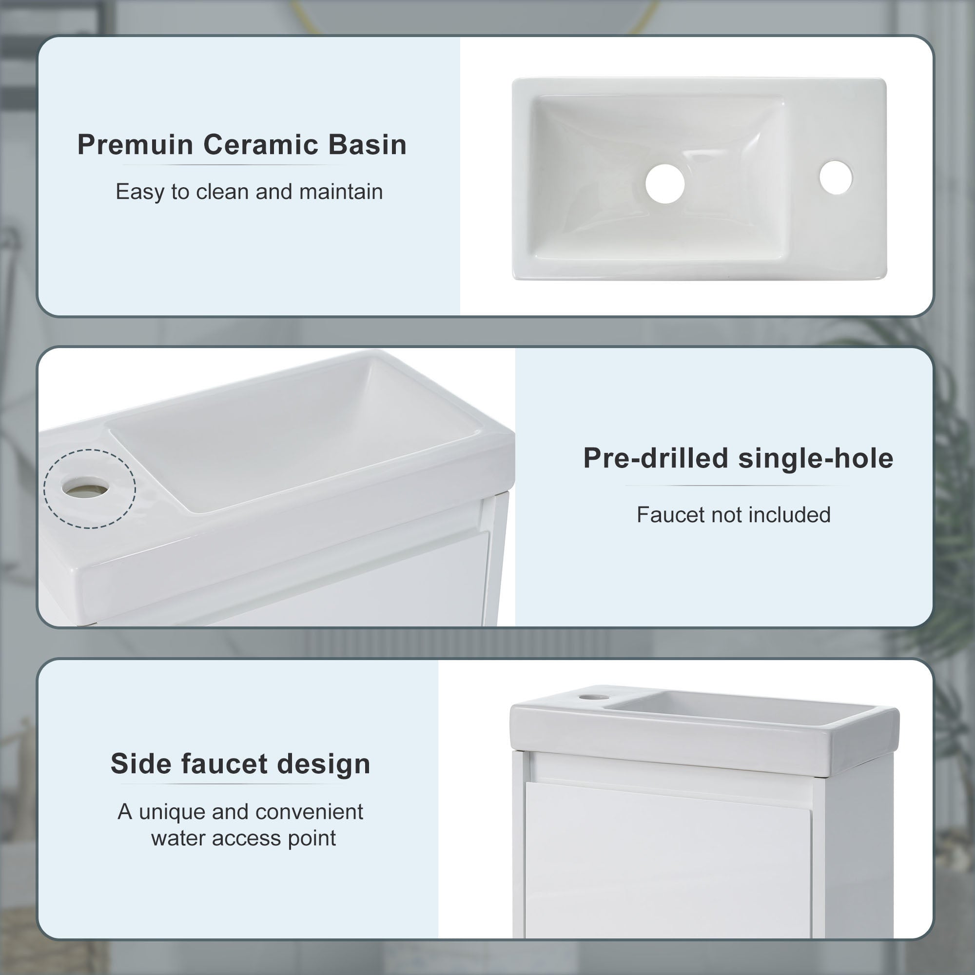 16 inch Wall-mounted Bathroom Vanity Set with Integrated Ceramic Sink