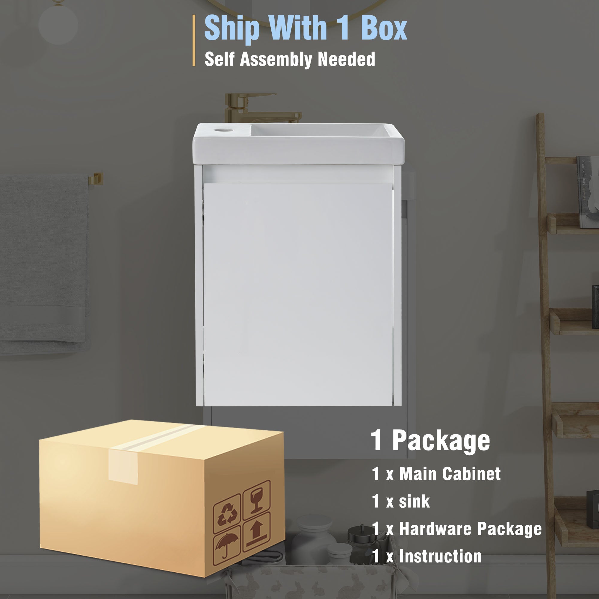 16 inch Wall-mounted Bathroom Vanity Set with Integrated Ceramic Sink