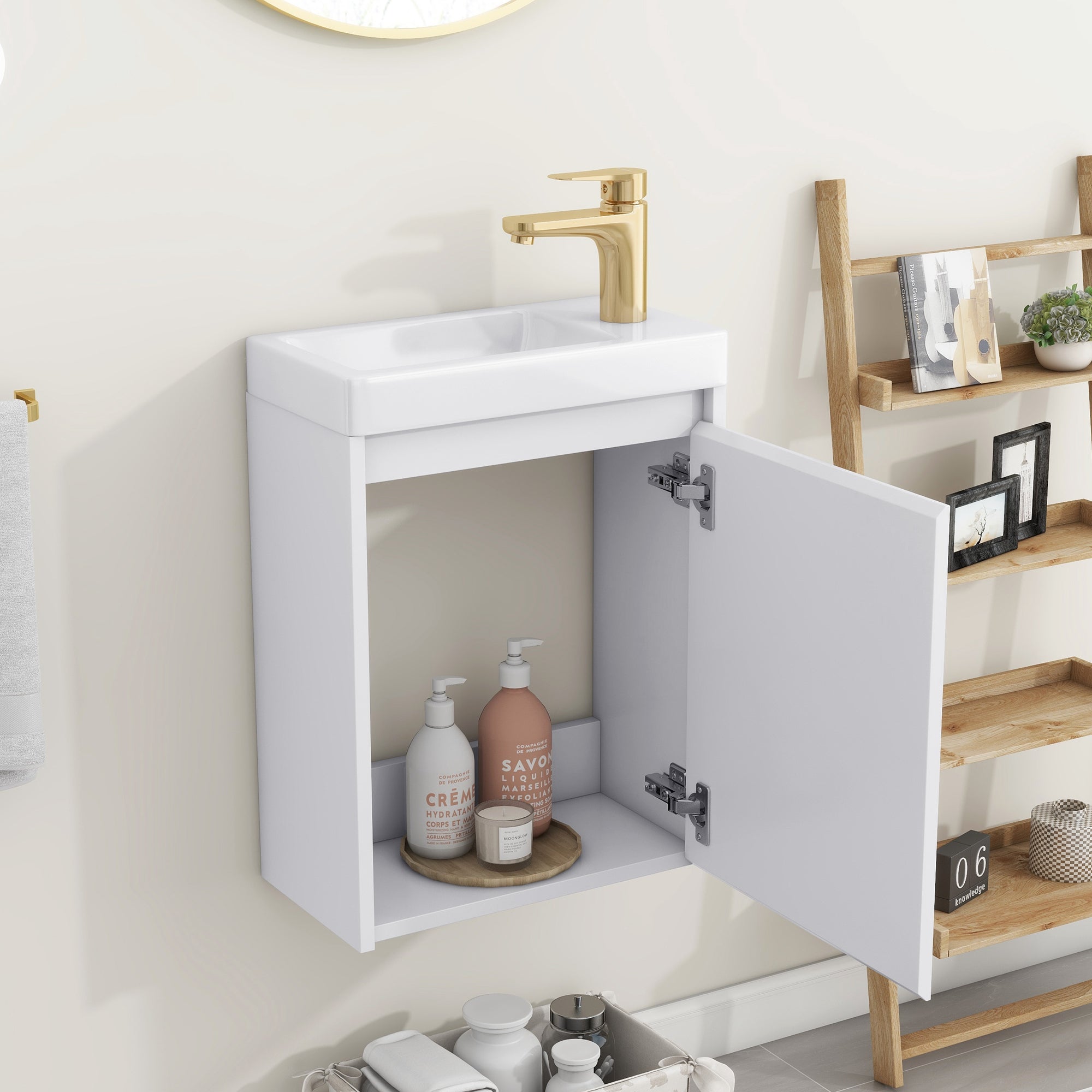 16 inch Wall-mounted Bathroom Vanity Set with Integrated Ceramic Sink