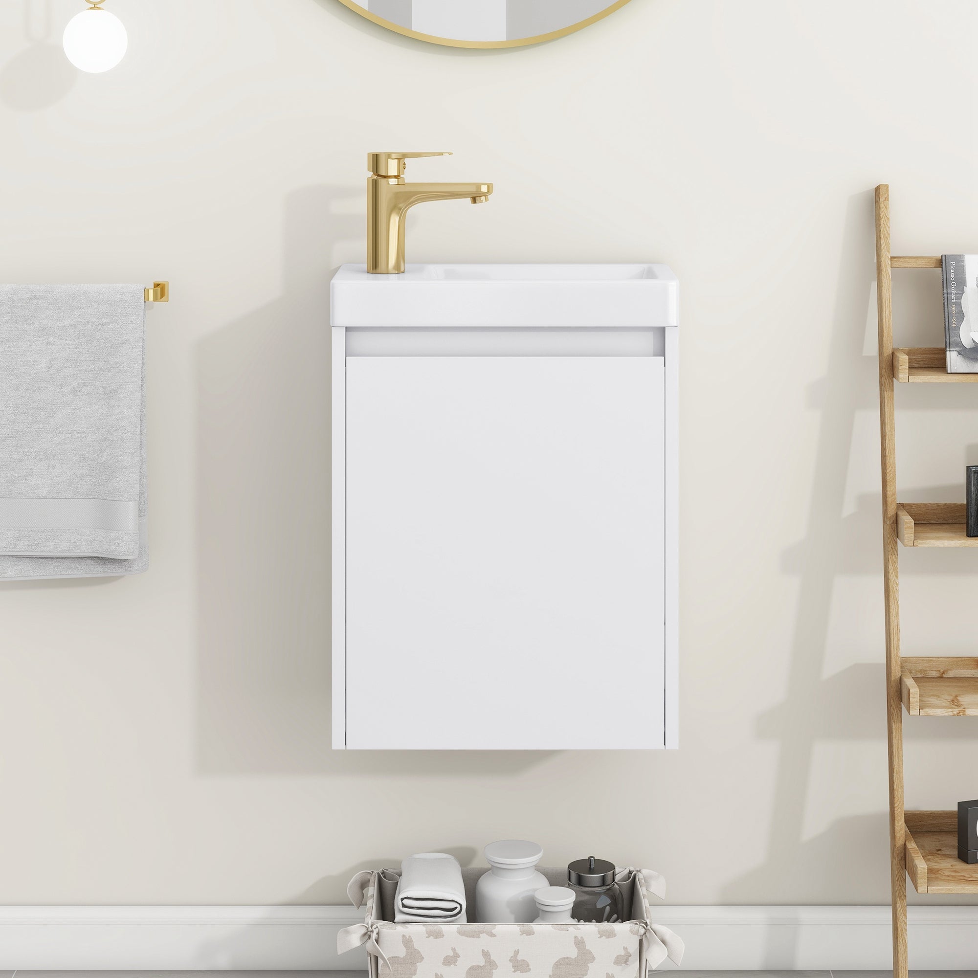 16 inch Wall-mounted Bathroom Vanity Set with Integrated Ceramic Sink